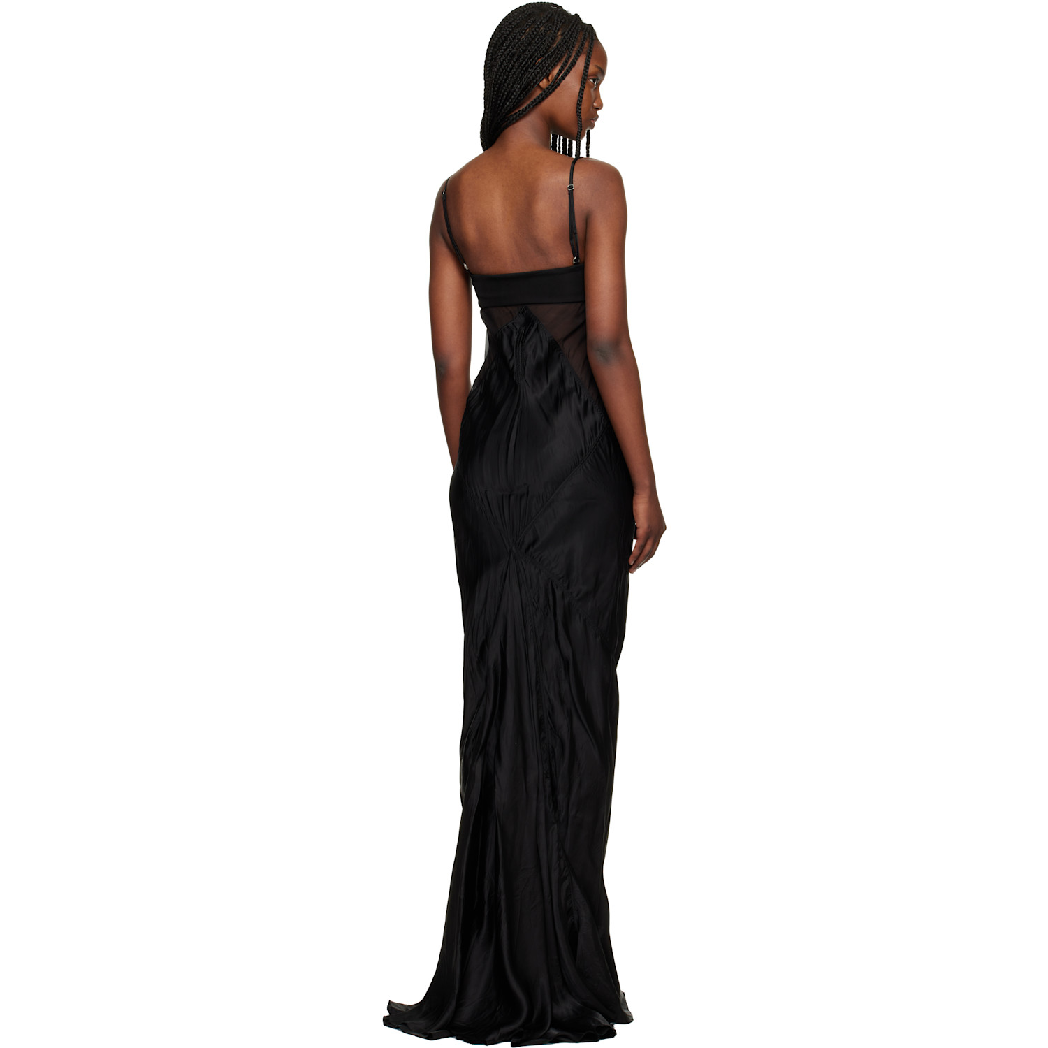  Rick Owens Black Temple Combo Slip Maxi Dress 