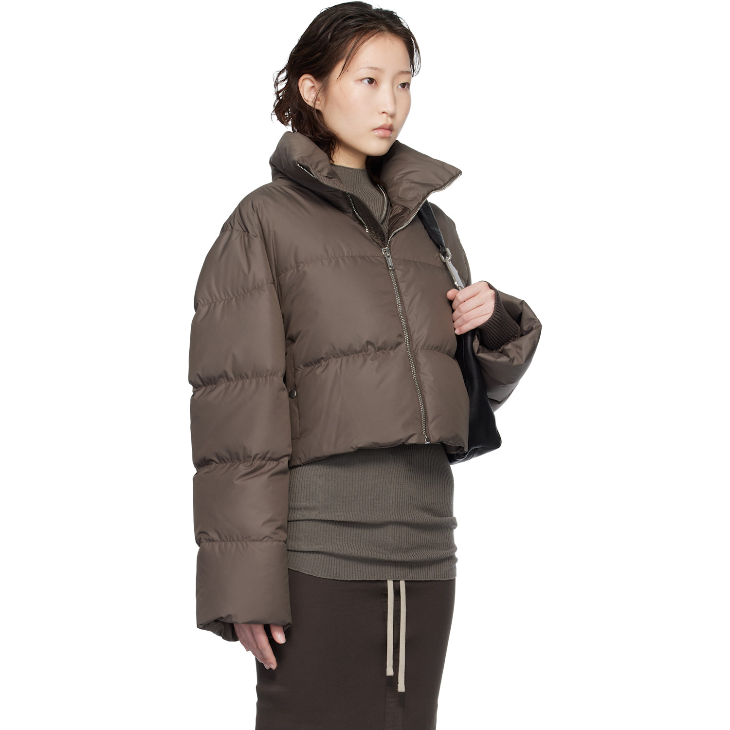  Rick Owens Moncler + Rick Owens Taupe Cropped Cyclopic Down Jacket 