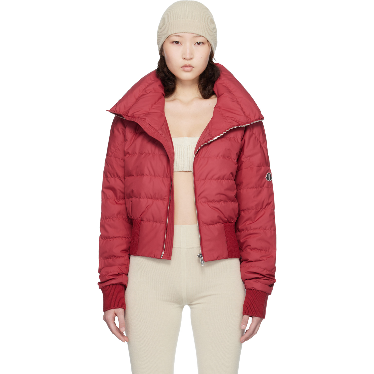 Rick Owens Moncler + Rick Owens Red Cropped Down Jacket