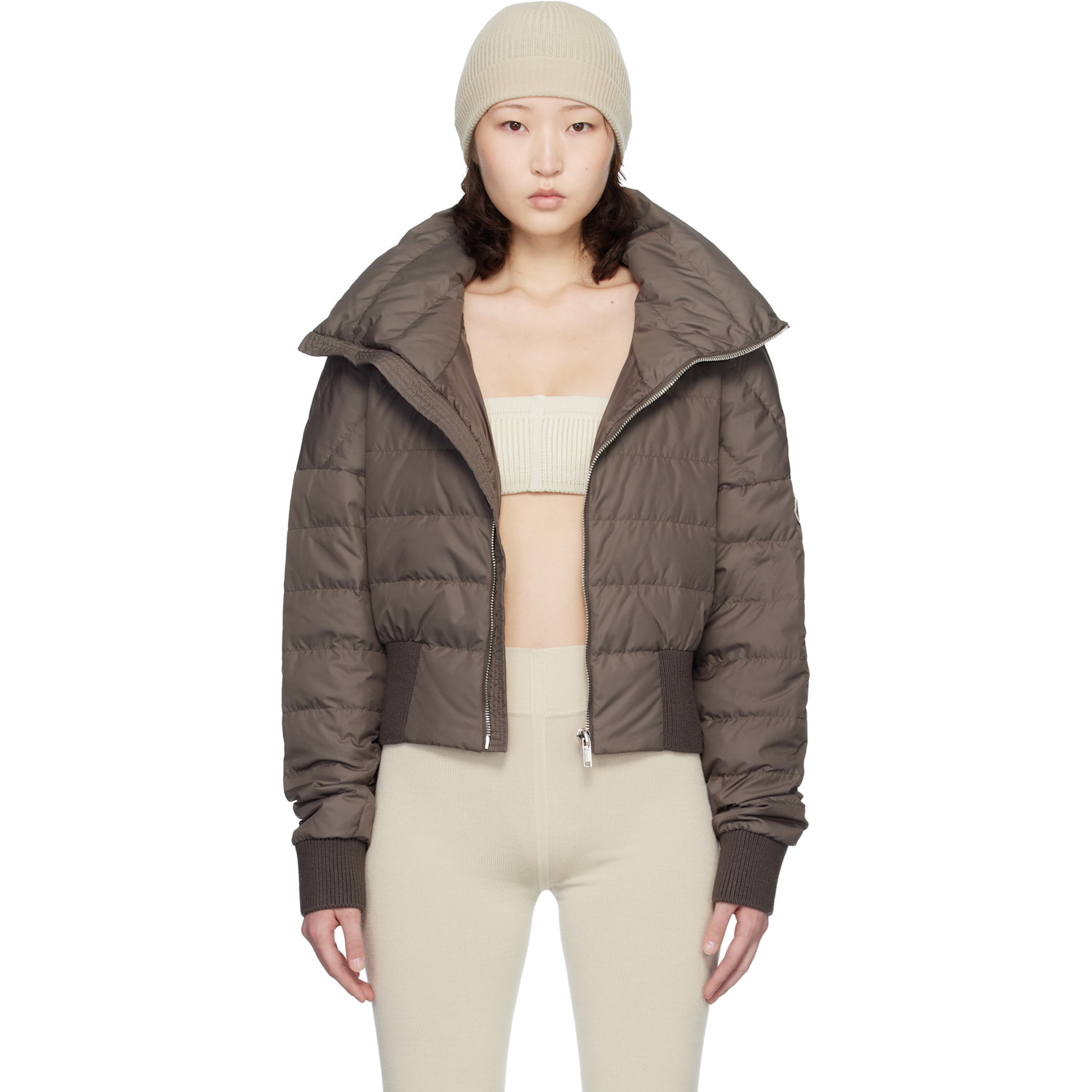 Rick Owens Moncler + Rick Owens Taupe Cropped Down Jacket