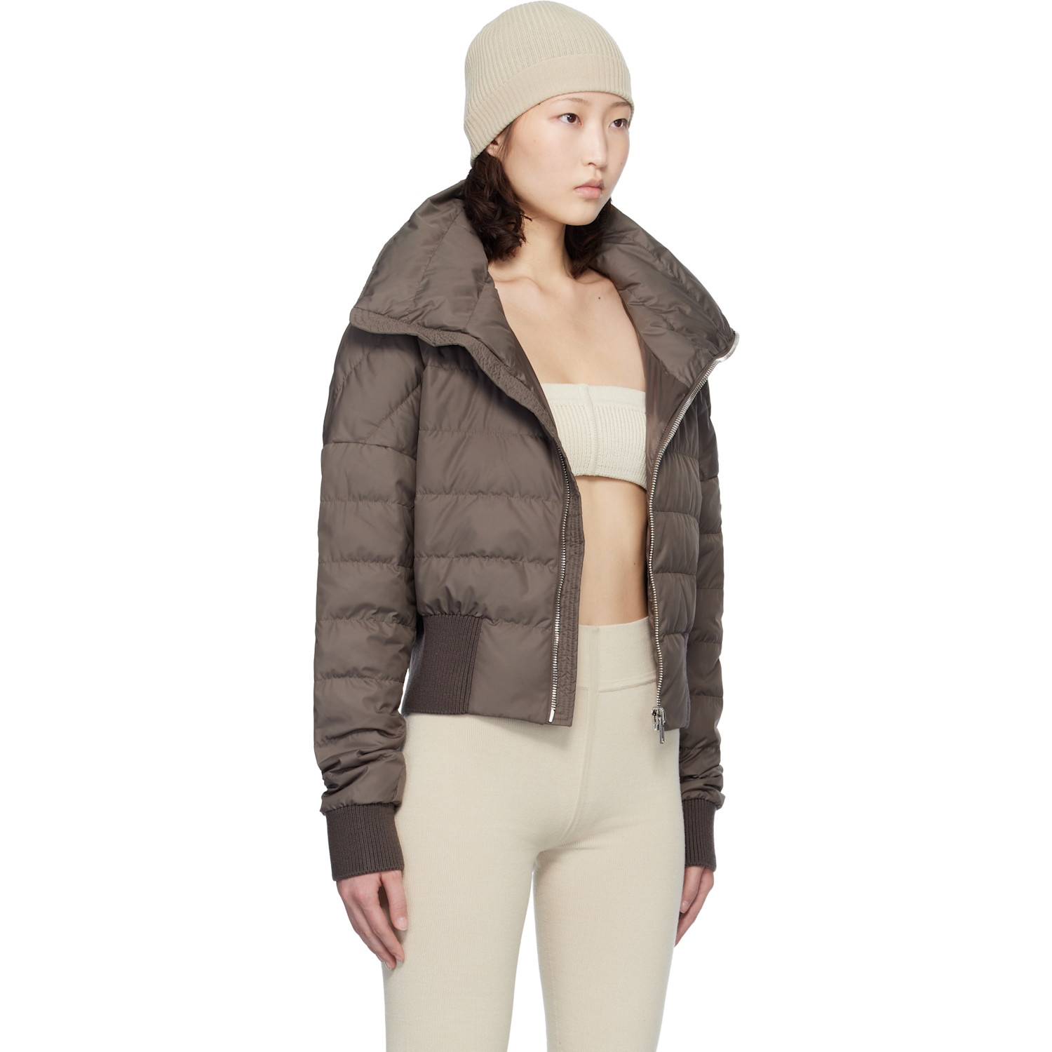 Rick Owens Moncler + Rick Owens Taupe Cropped Down Jacket 