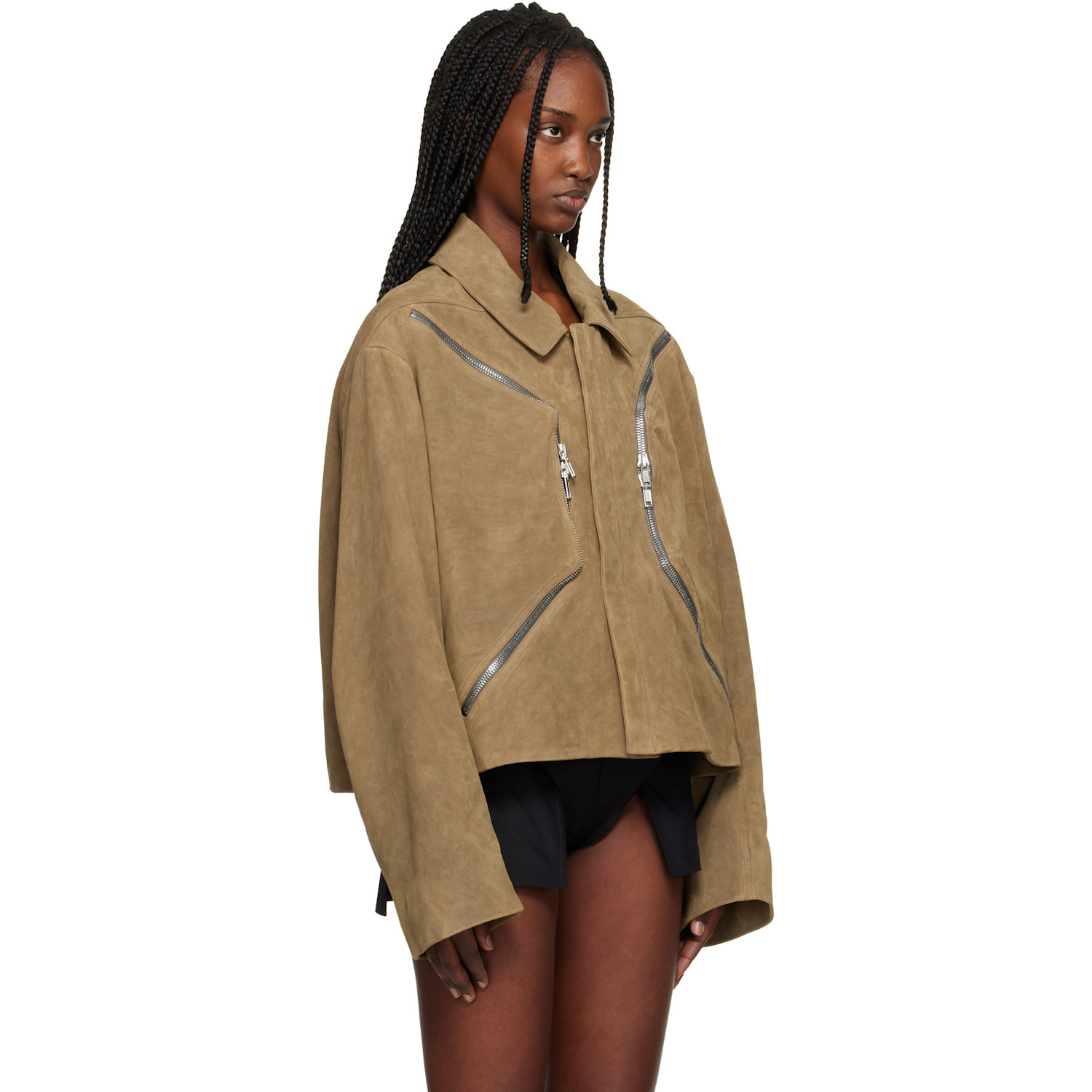  Rick Owens Beige Temple Heizer Mac Suede Jacket 