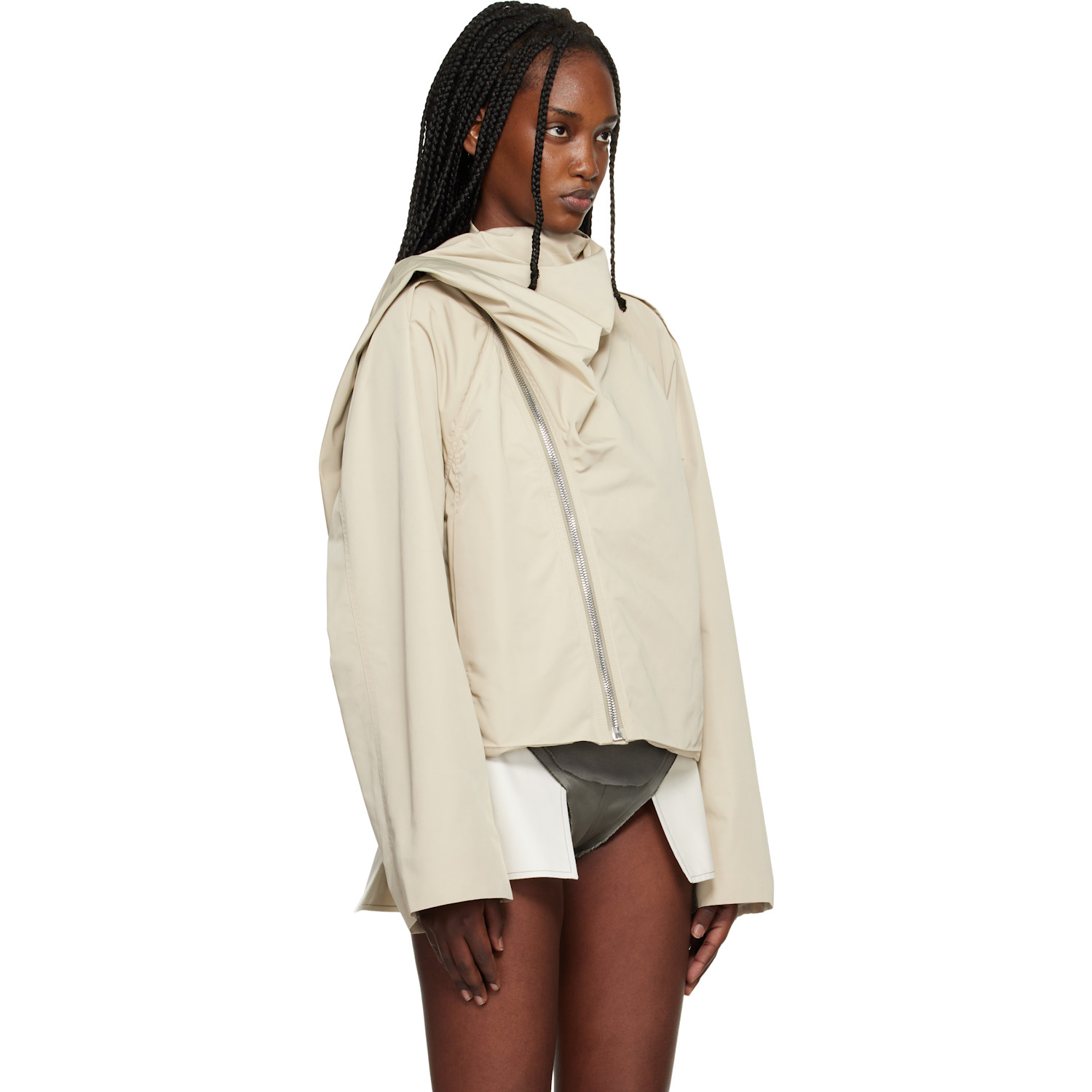  Rick Owens Beige Temple Cropped Scarf Flight Jacket 