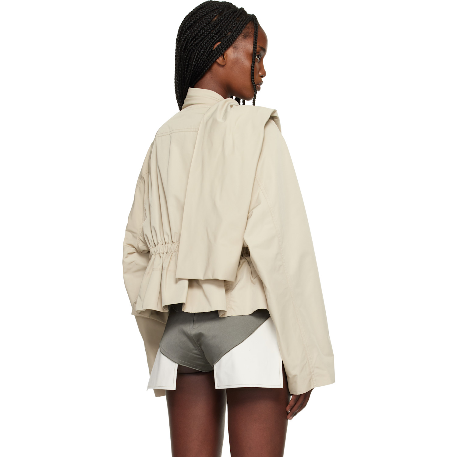  Rick Owens Beige Temple Cropped Scarf Flight Jacket 