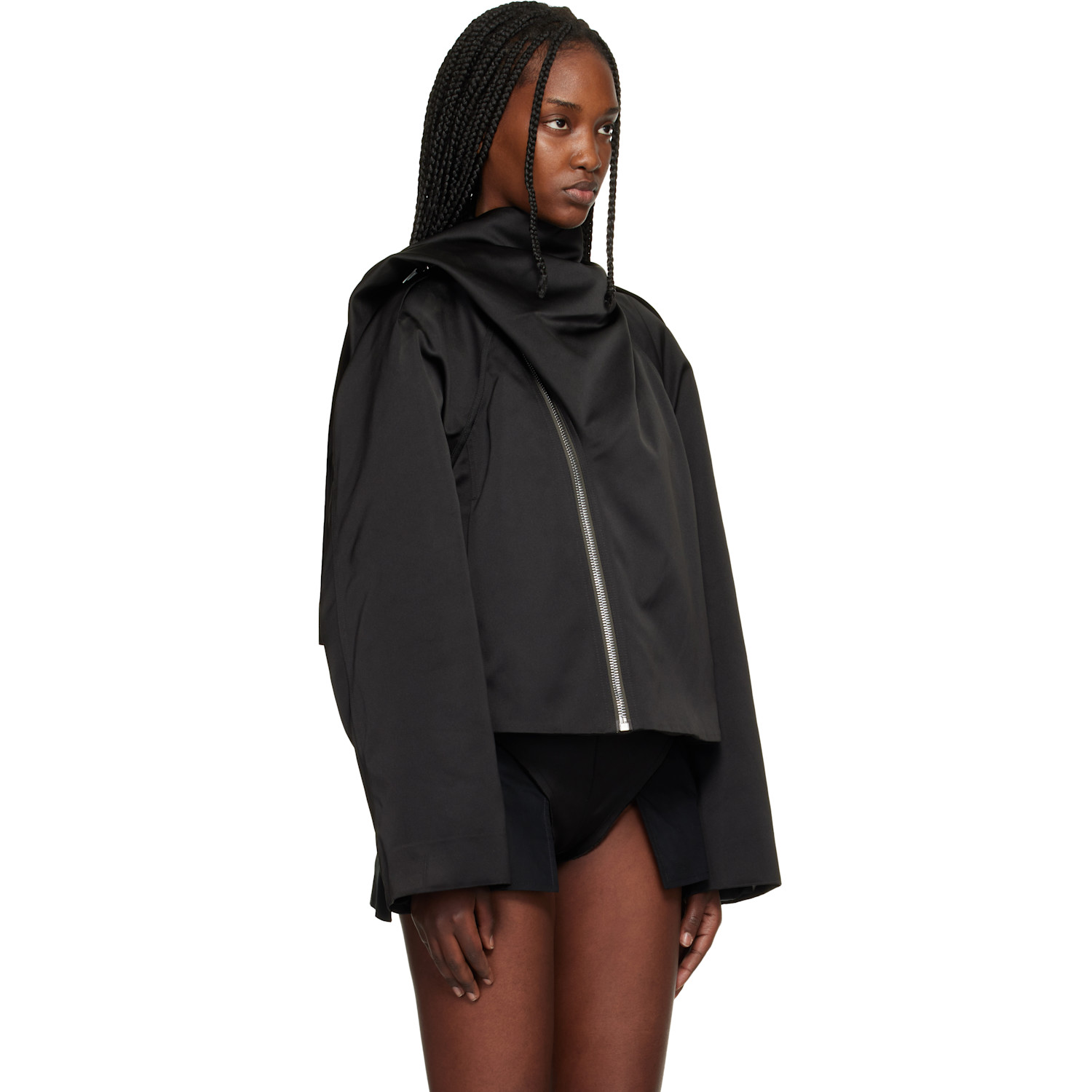  Rick Owens Black Temple Cropped Scarf Flight Jacket 