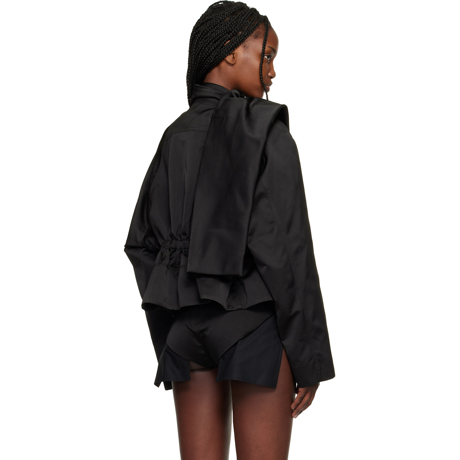  Rick Owens Black Temple Cropped Scarf Flight Jacket 
