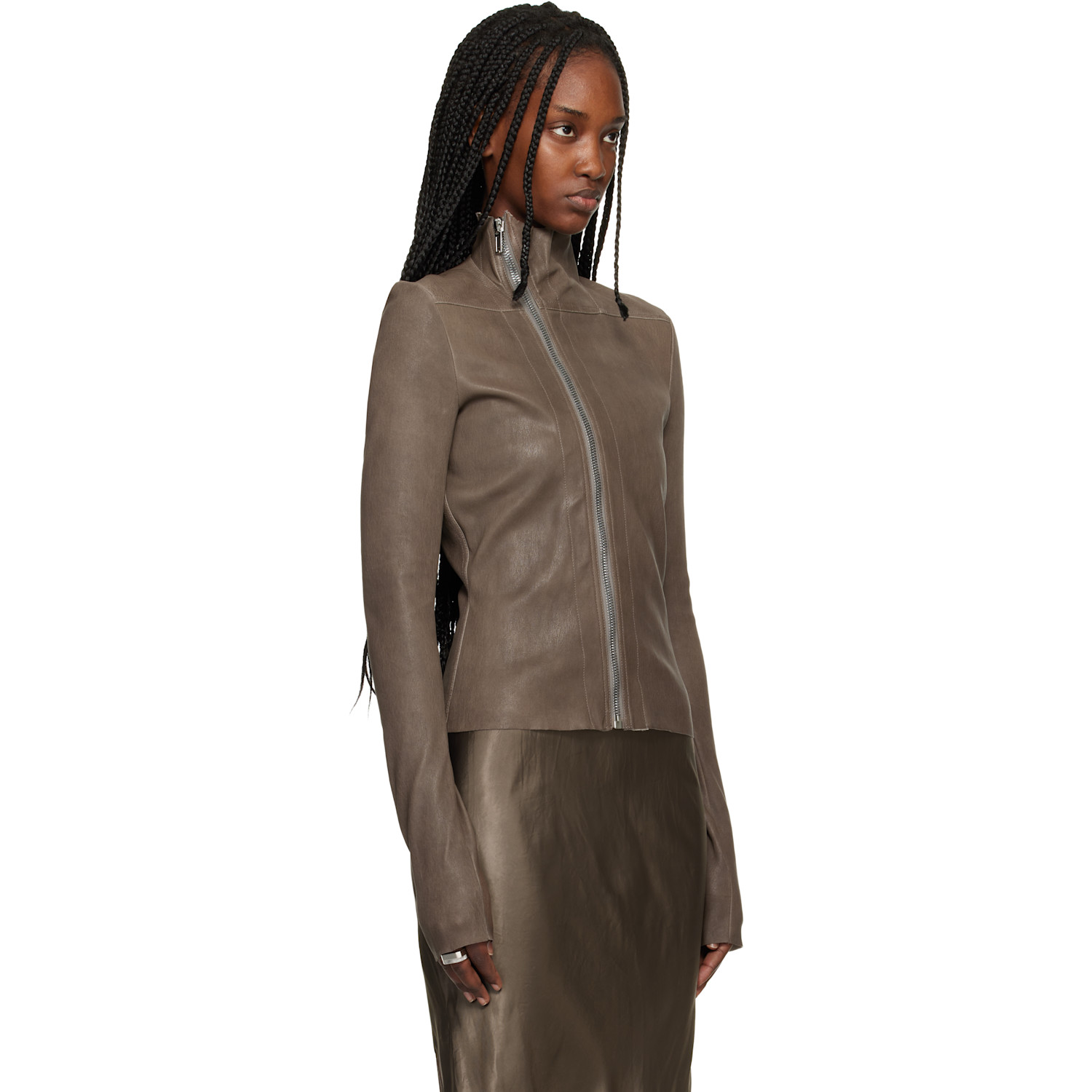  Rick Owens Brown Temple Gary Leather Jacket 