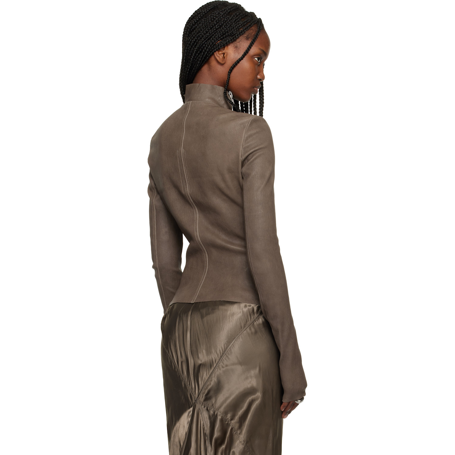  Rick Owens Brown Temple Gary Leather Jacket 