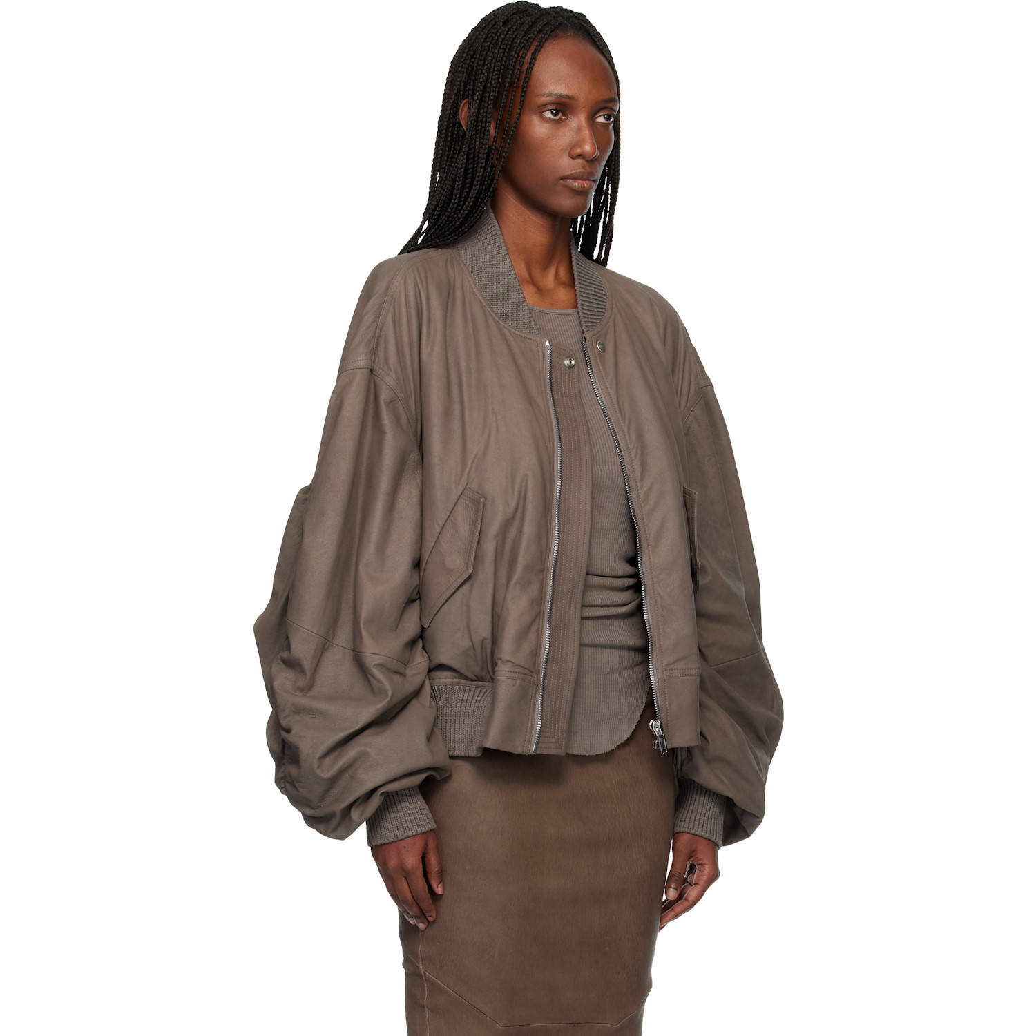  Rick Owens Gray Temple Secchia Flight Leather Jacket 