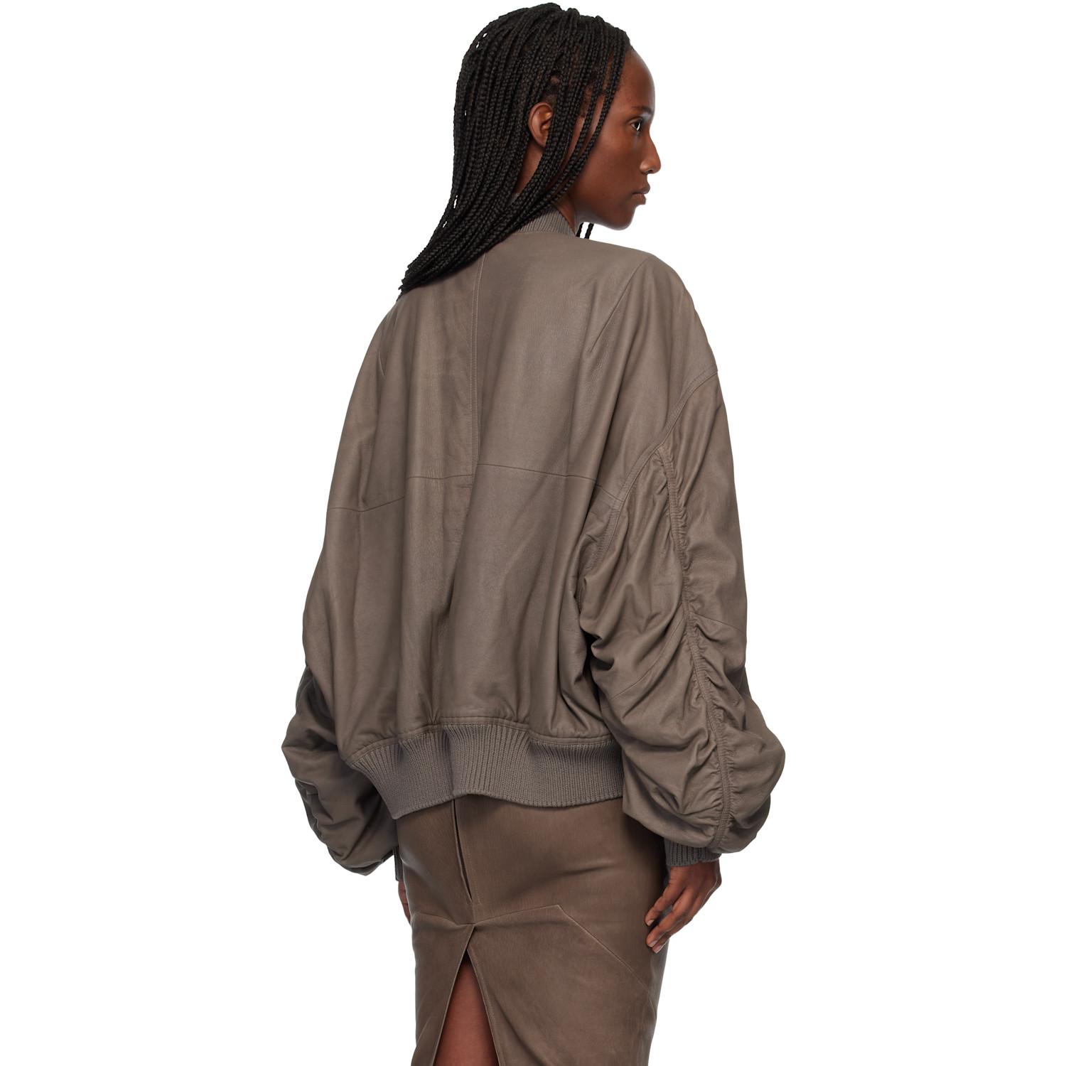  Rick Owens Gray Temple Secchia Flight Leather Jacket 