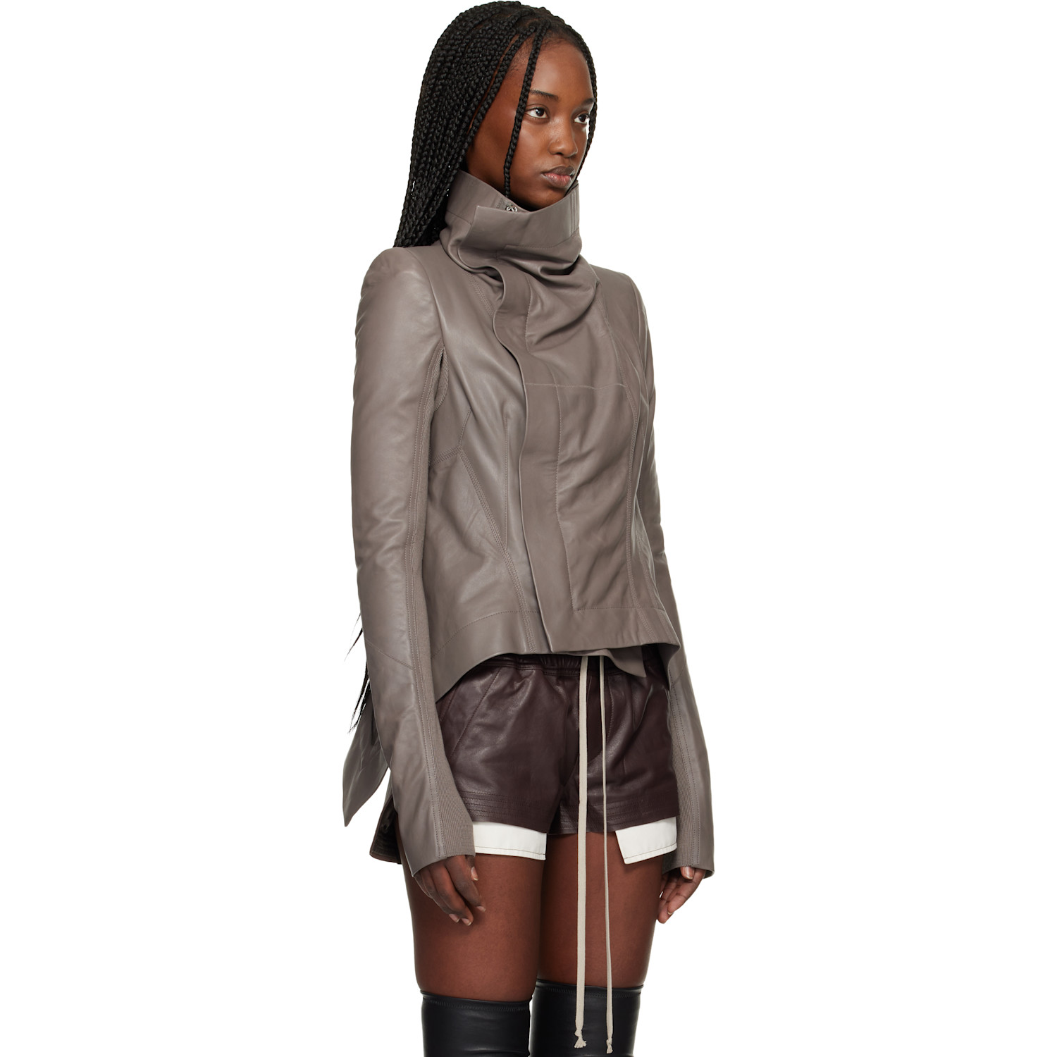  Rick Owens Gray Temple Naska Leather Jacket 