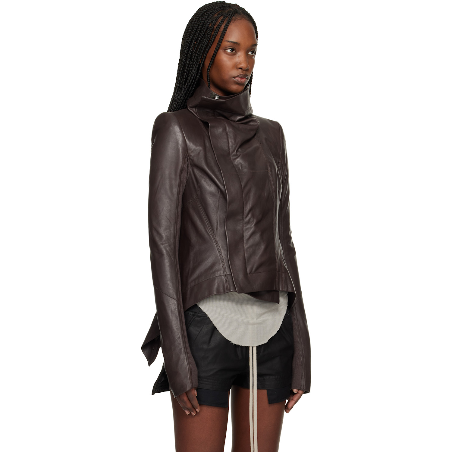  Rick Owens Brown Temple Naska Leather Jacket 