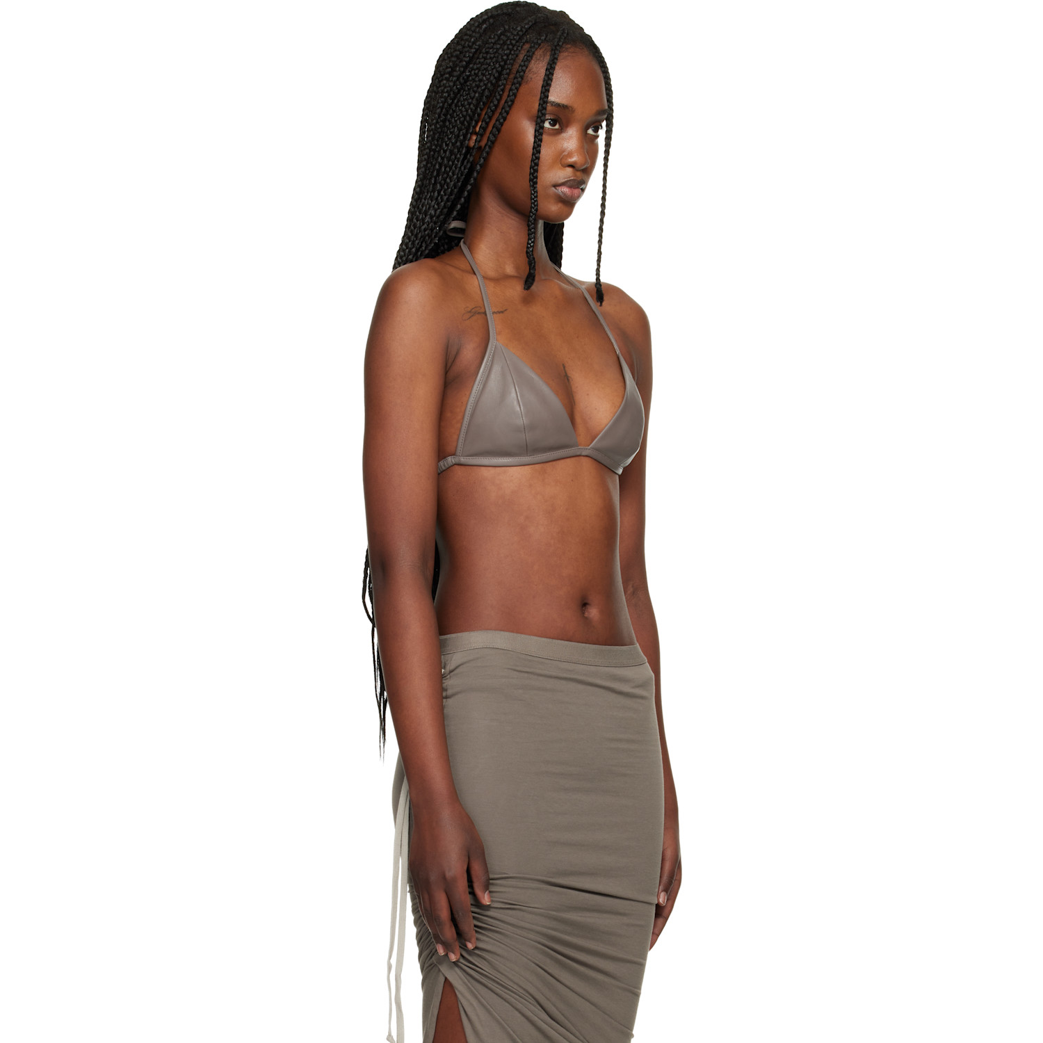  Rick Owens Gray Temple Waxy Lamb Leather Bra 