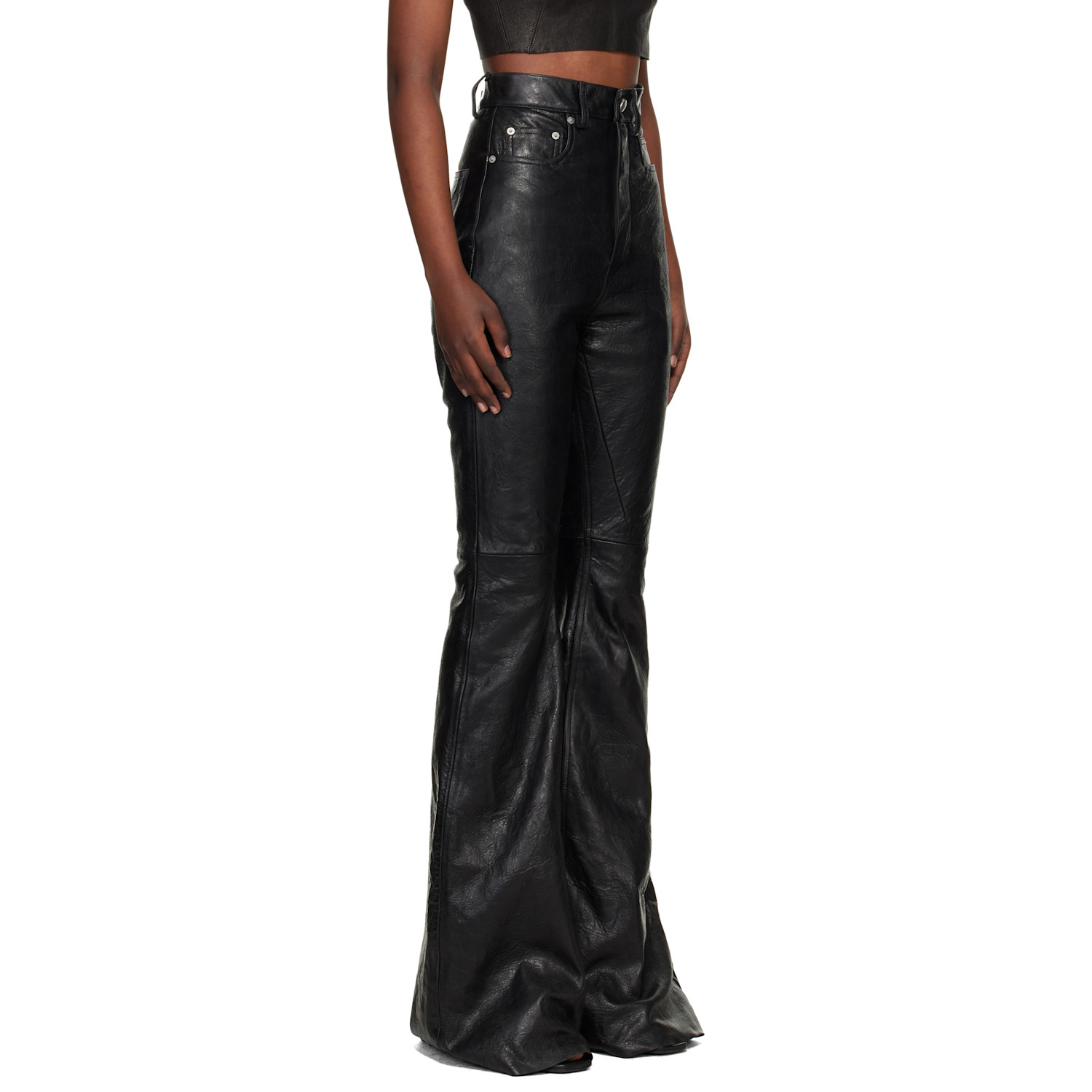  Rick Owens Black Temple Bolan Bootcut Leather Pants 