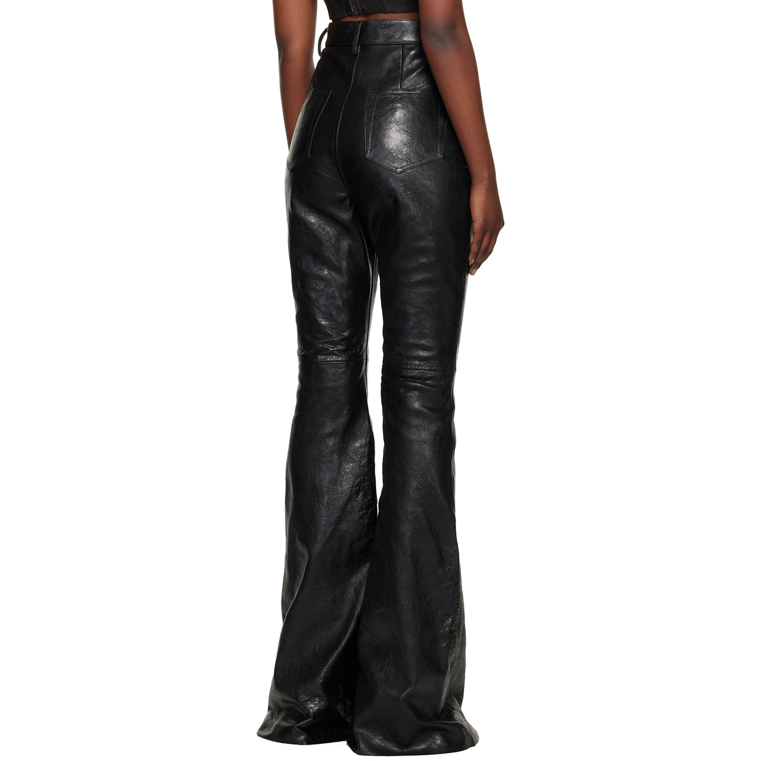  Rick Owens Black Temple Bolan Bootcut Leather Pants 