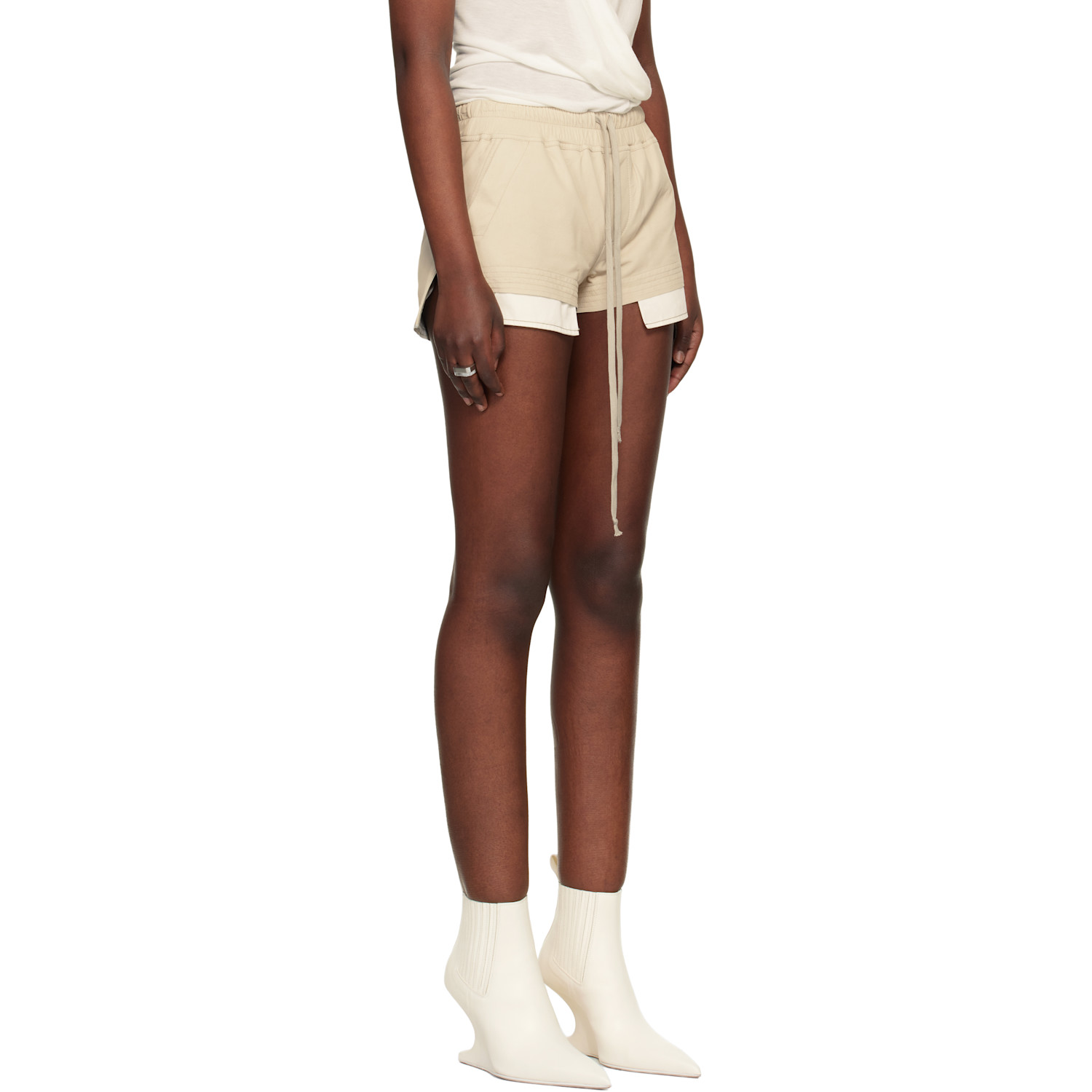  Rick Owens Beige Fog Boxer Leather Shorts 