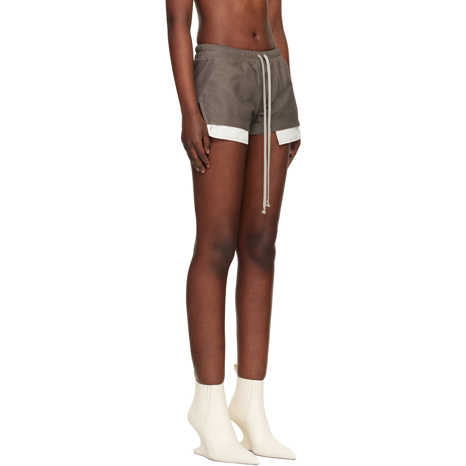  Rick Owens Taupe Fog Boxer Leather Shorts 