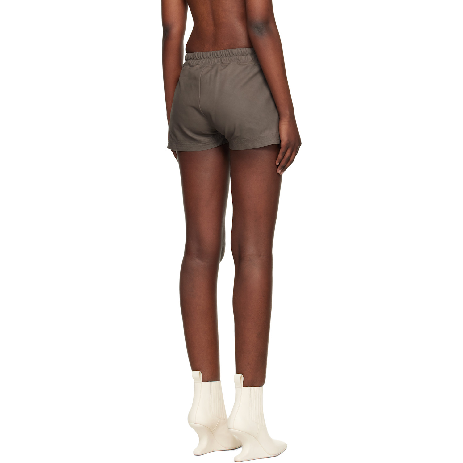  Rick Owens Taupe Fog Boxer Leather Shorts 