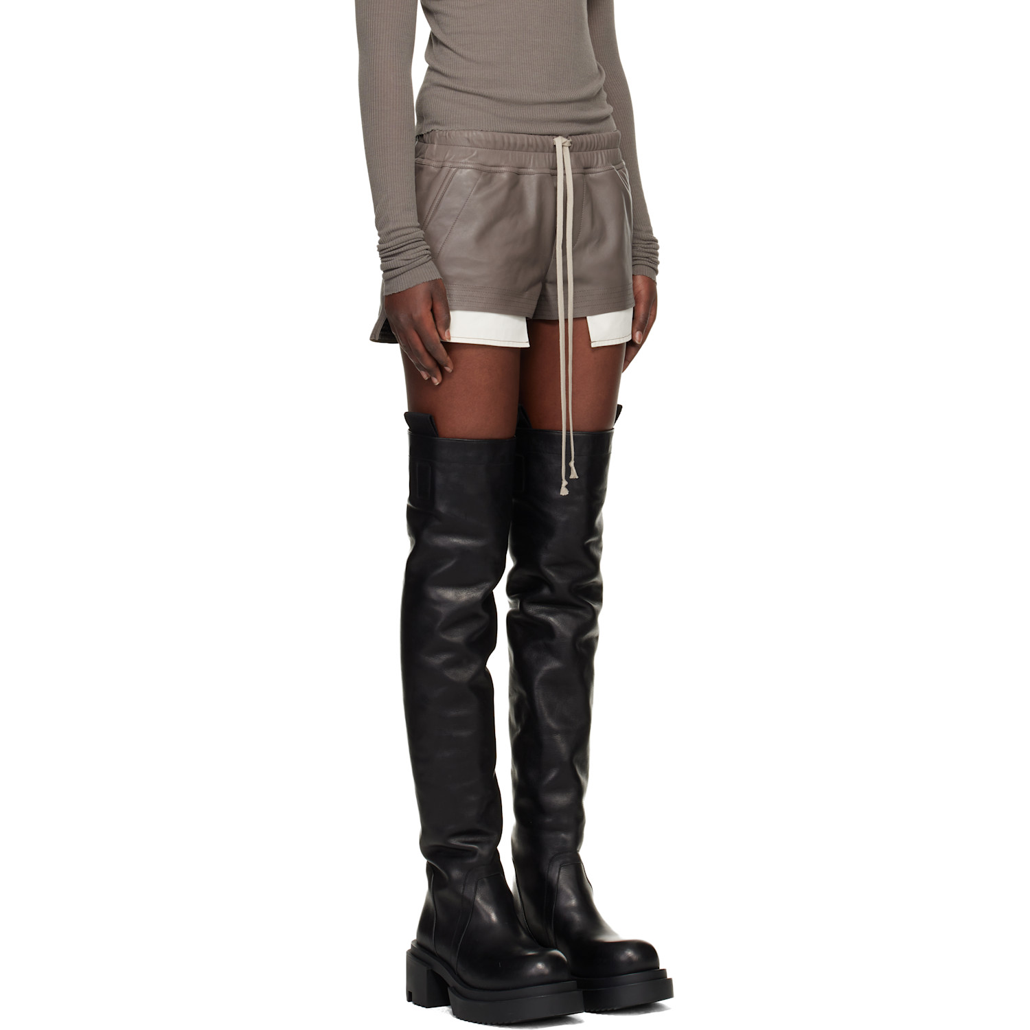  Rick Owens Gray Temple Fog Leather Shorts 