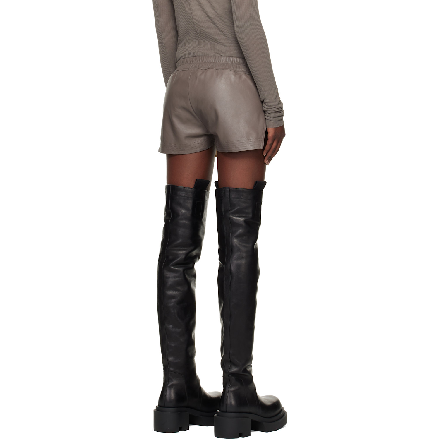  Rick Owens Gray Temple Fog Leather Shorts 