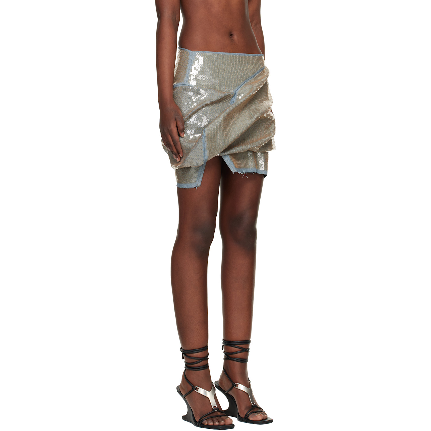  Rick Owens Blue & Beige Temple Draped Denim Miniskirt 