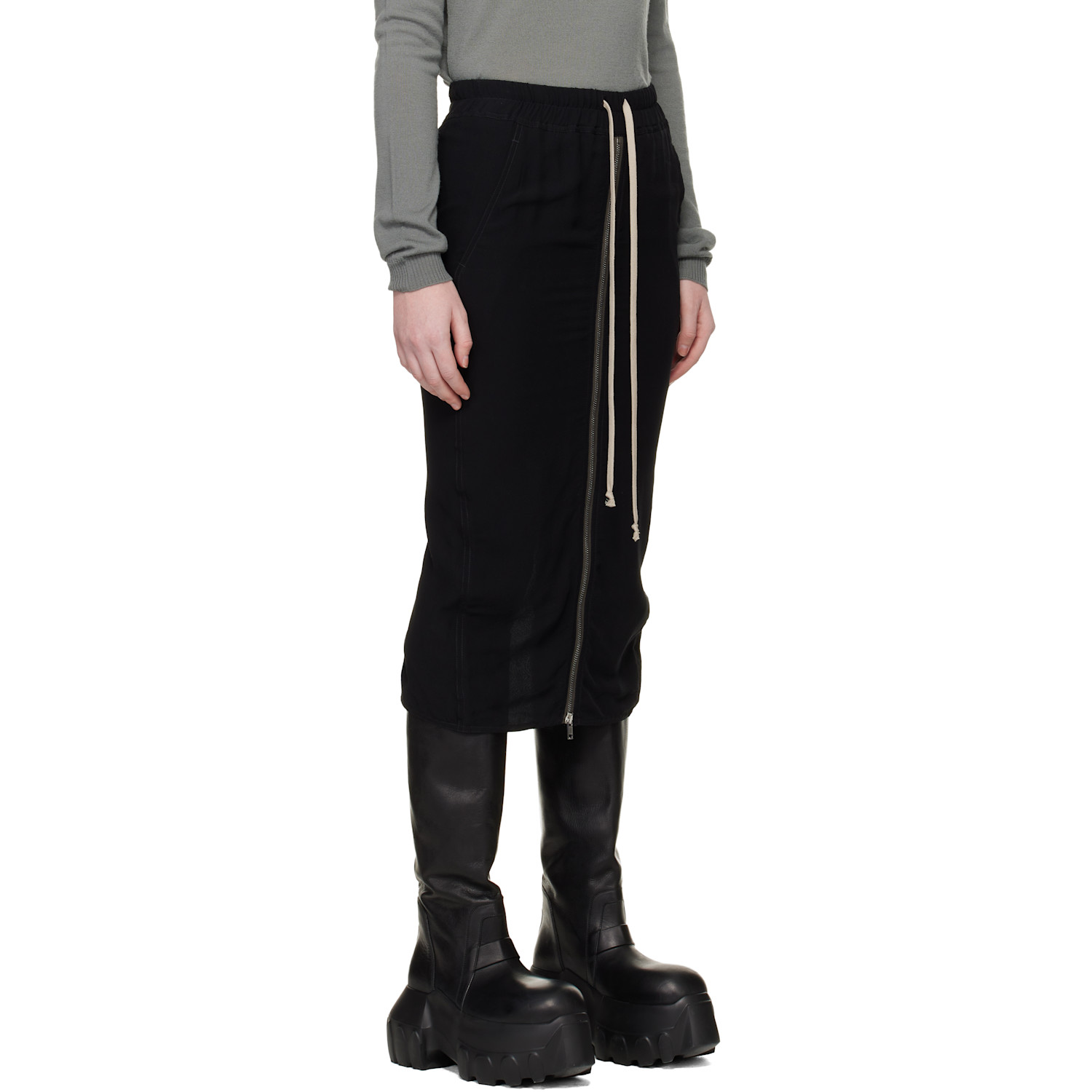  Rick Owens Black Temple Zipped Short Pillar Midi Skirt 