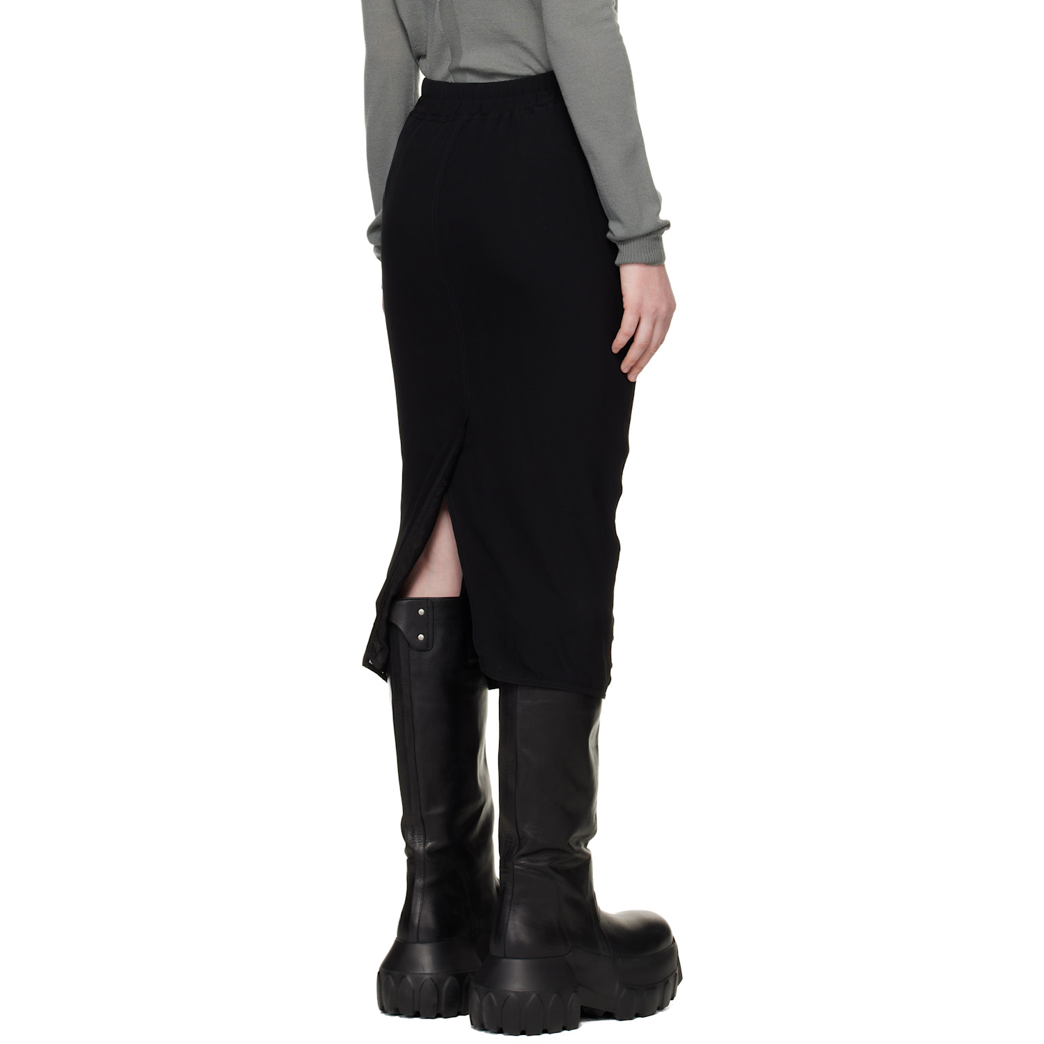  Rick Owens Black Temple Zipped Short Pillar Midi Skirt 