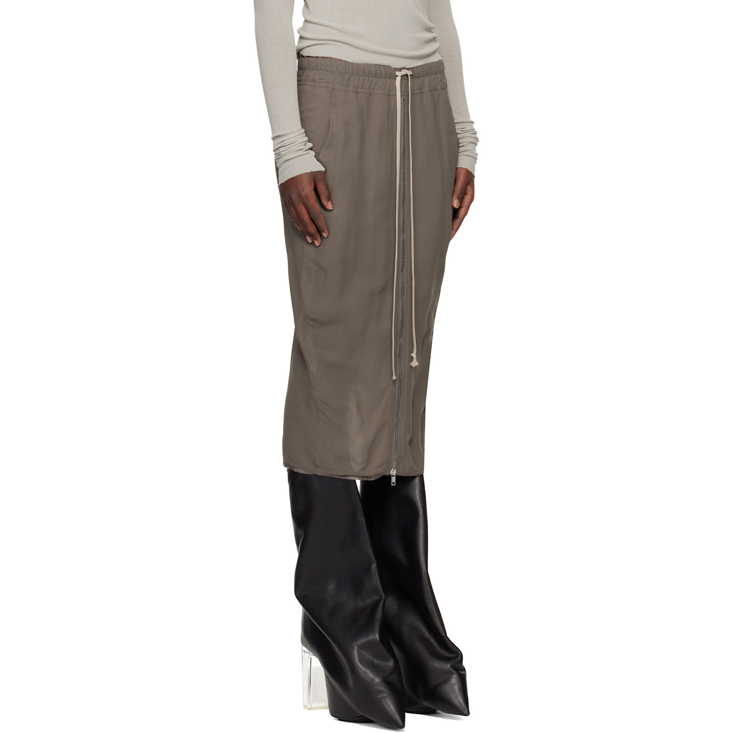 Rick Owens Gray Temple Zipped Short Pillar Midi Skirt 