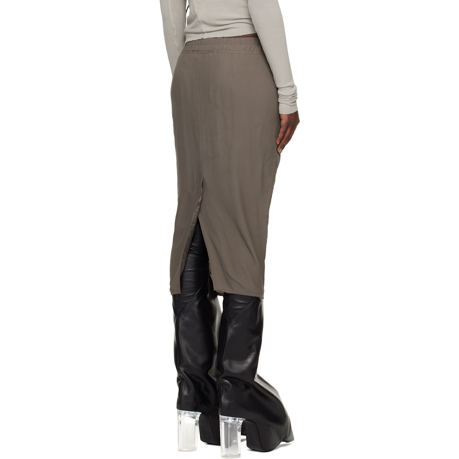 Rick Owens Gray Temple Zipped Short Pillar Midi Skirt 