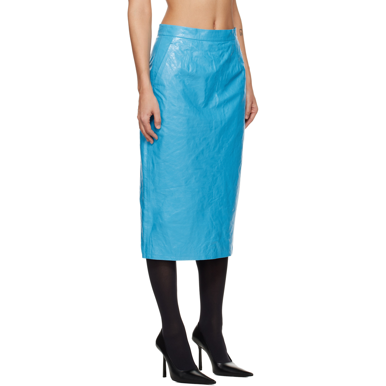  Willy Chavarria Blue Tubo Leather Midi Skirt 
