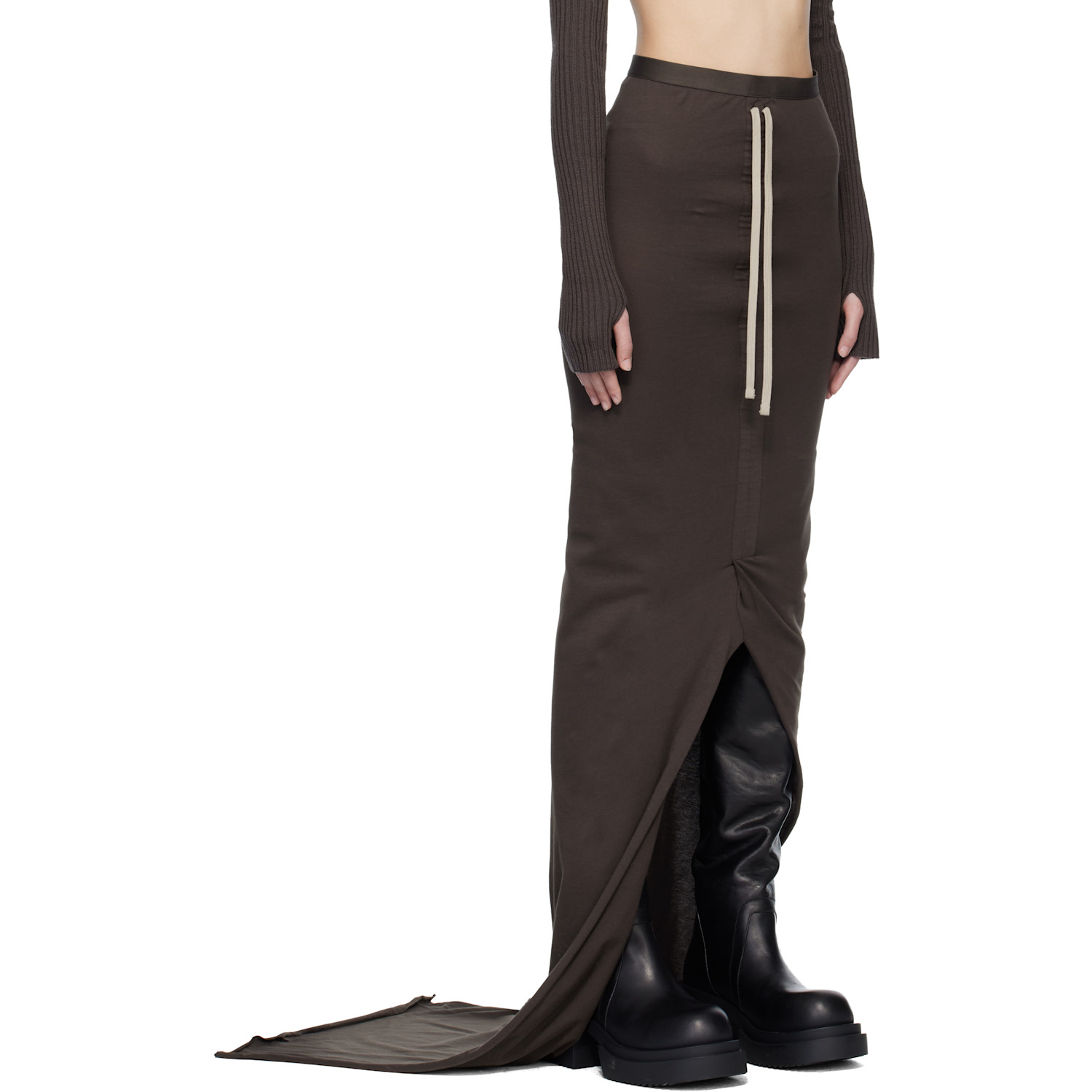  Rick Owens Moncler + Rick Owens Brown Adjustable Maxi Skirt 