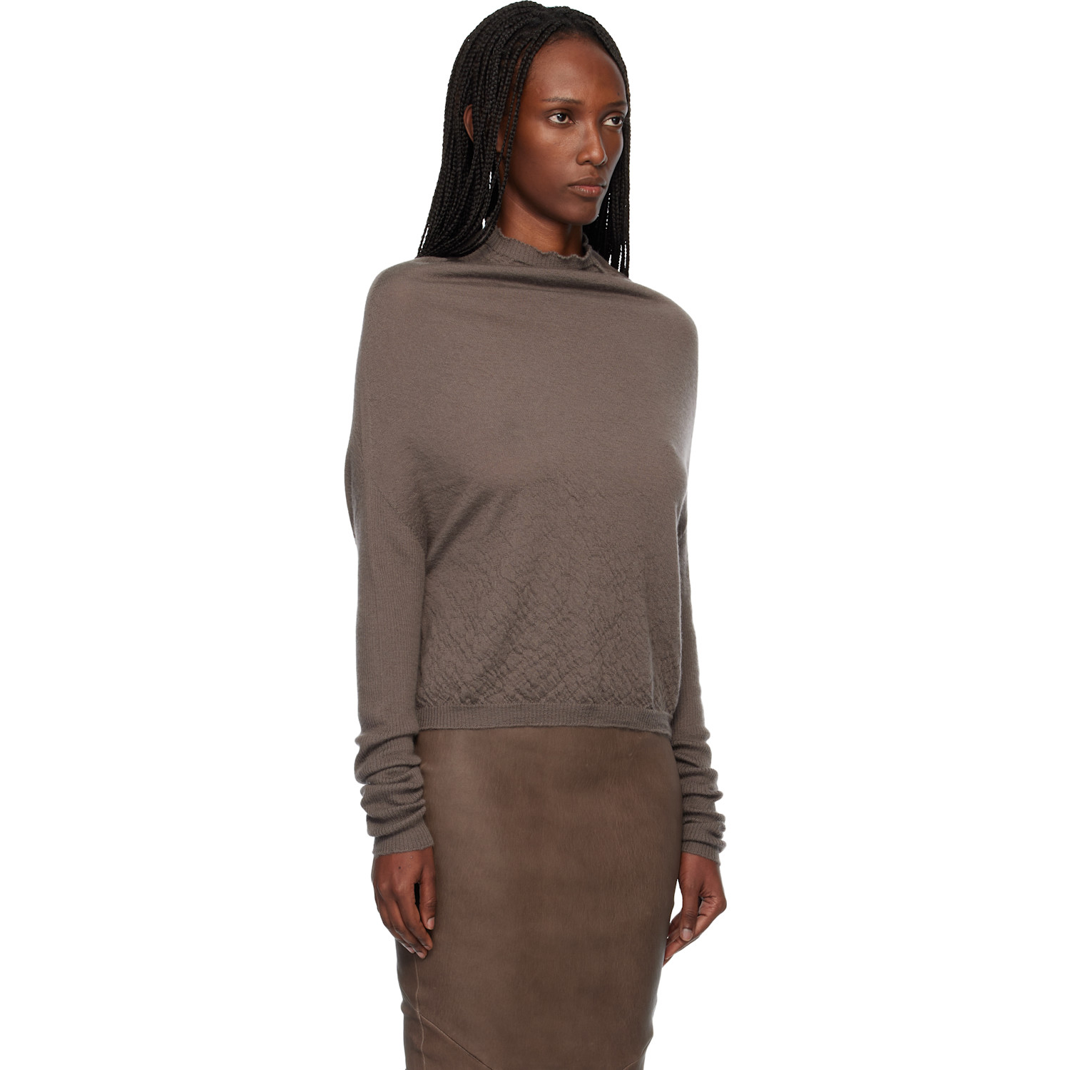  Rick Owens Gray Temple Ls Crater Sweater 