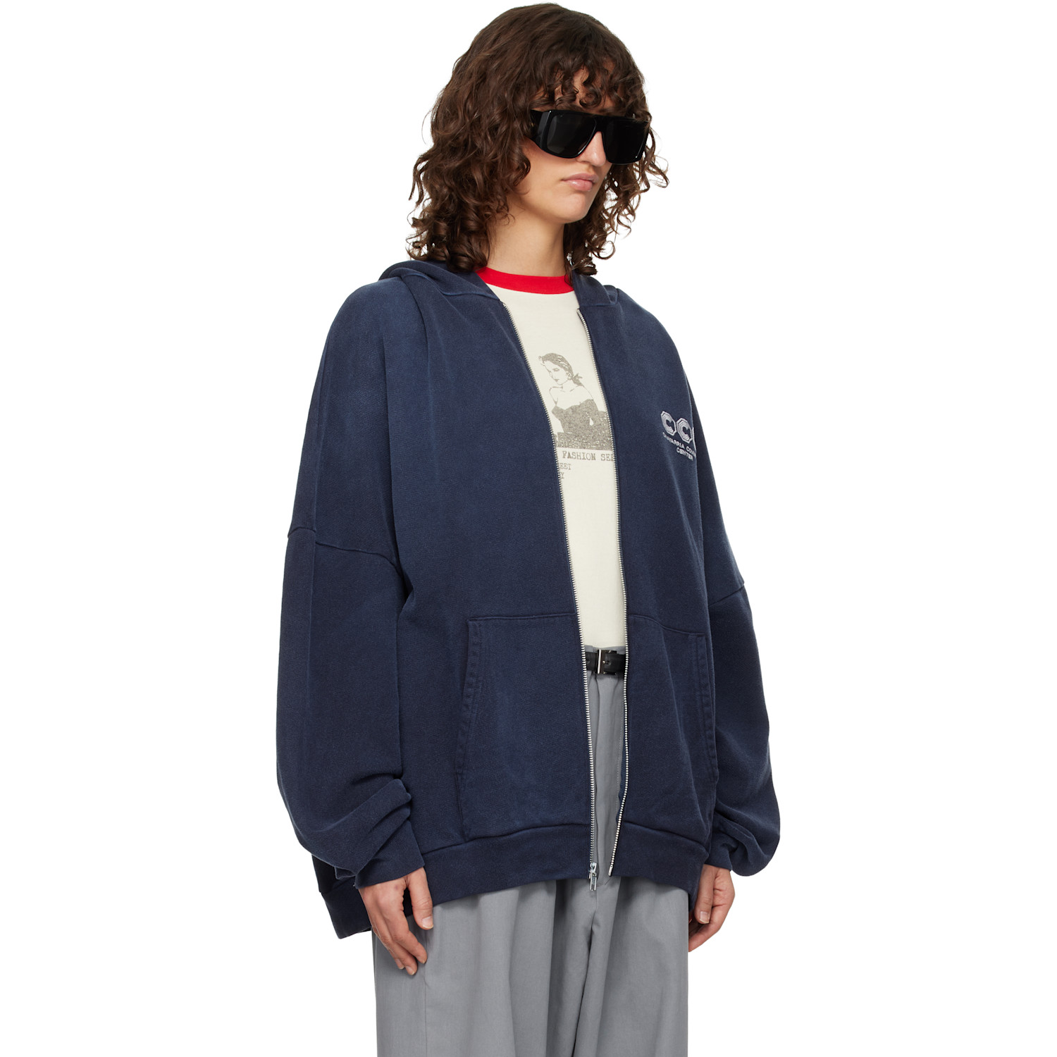  Willy Chavarria Navy 'ccc' Hooligan Zip Through Hoodie 