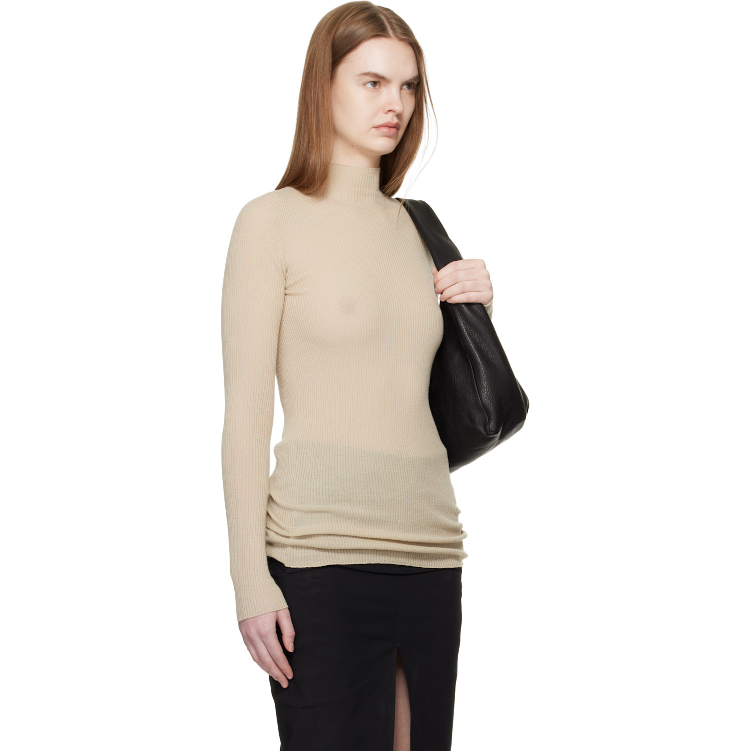  Rick Owens Beige Temple Ls Turtle Sweater 