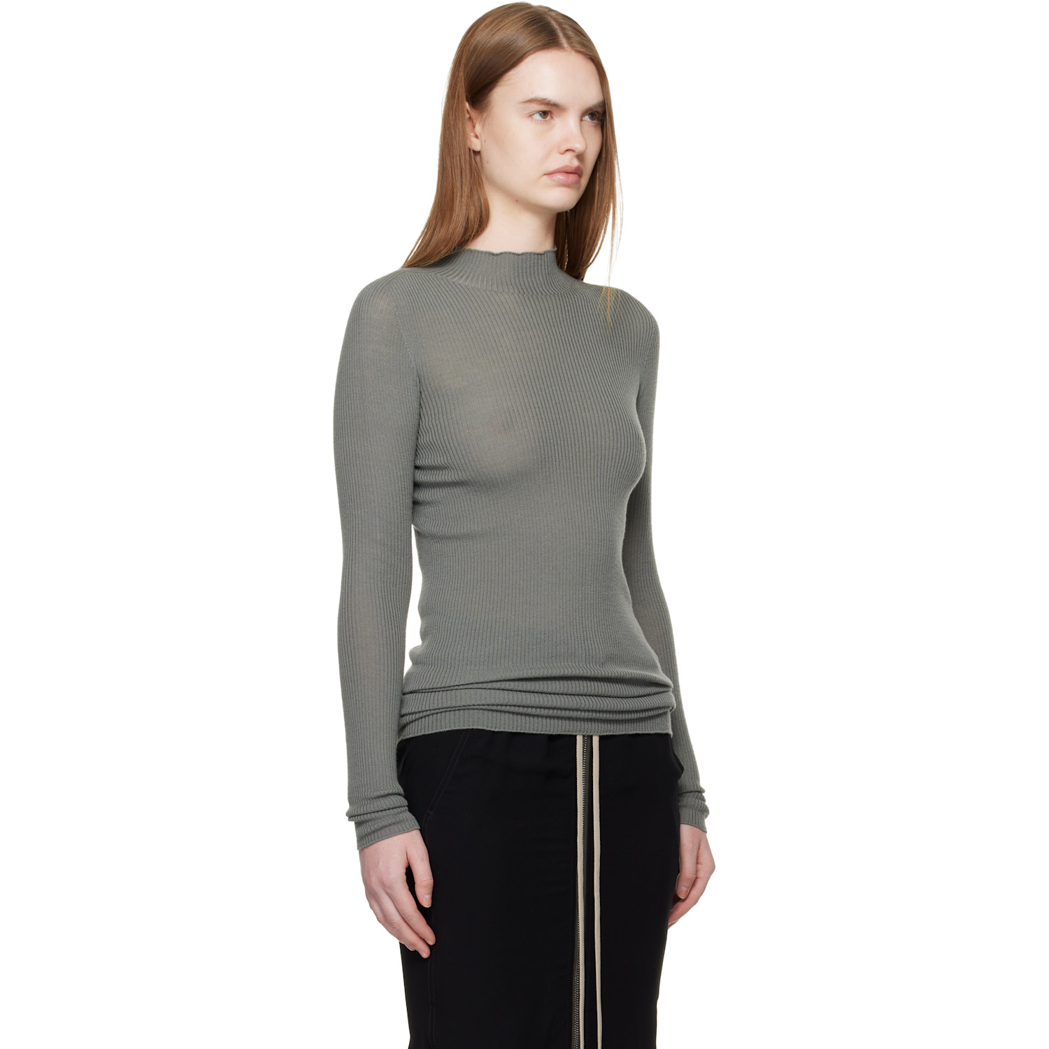  Rick Owens Khaki Temple Ls Turtle Sweater 