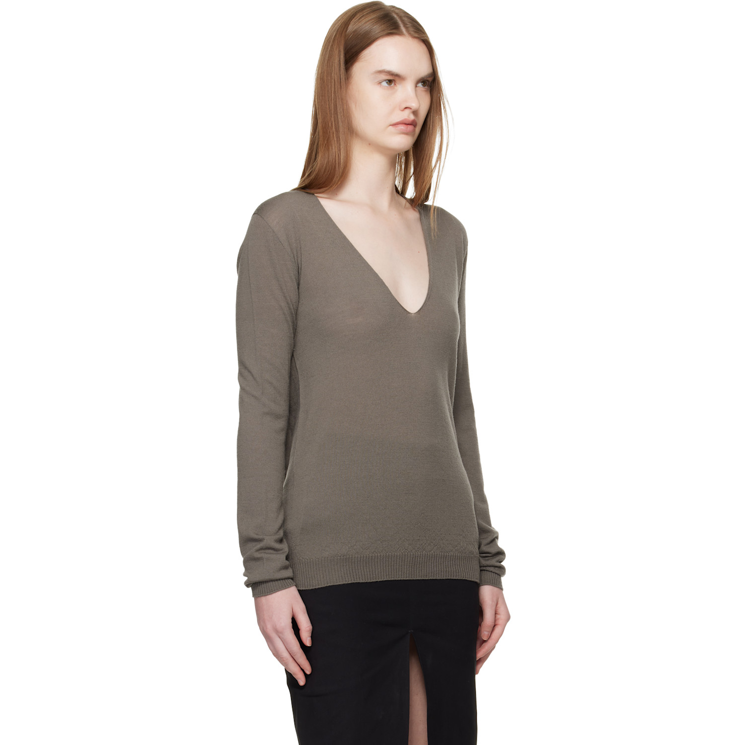  Rick Owens Gray Temple V Neck Pull Sweater 