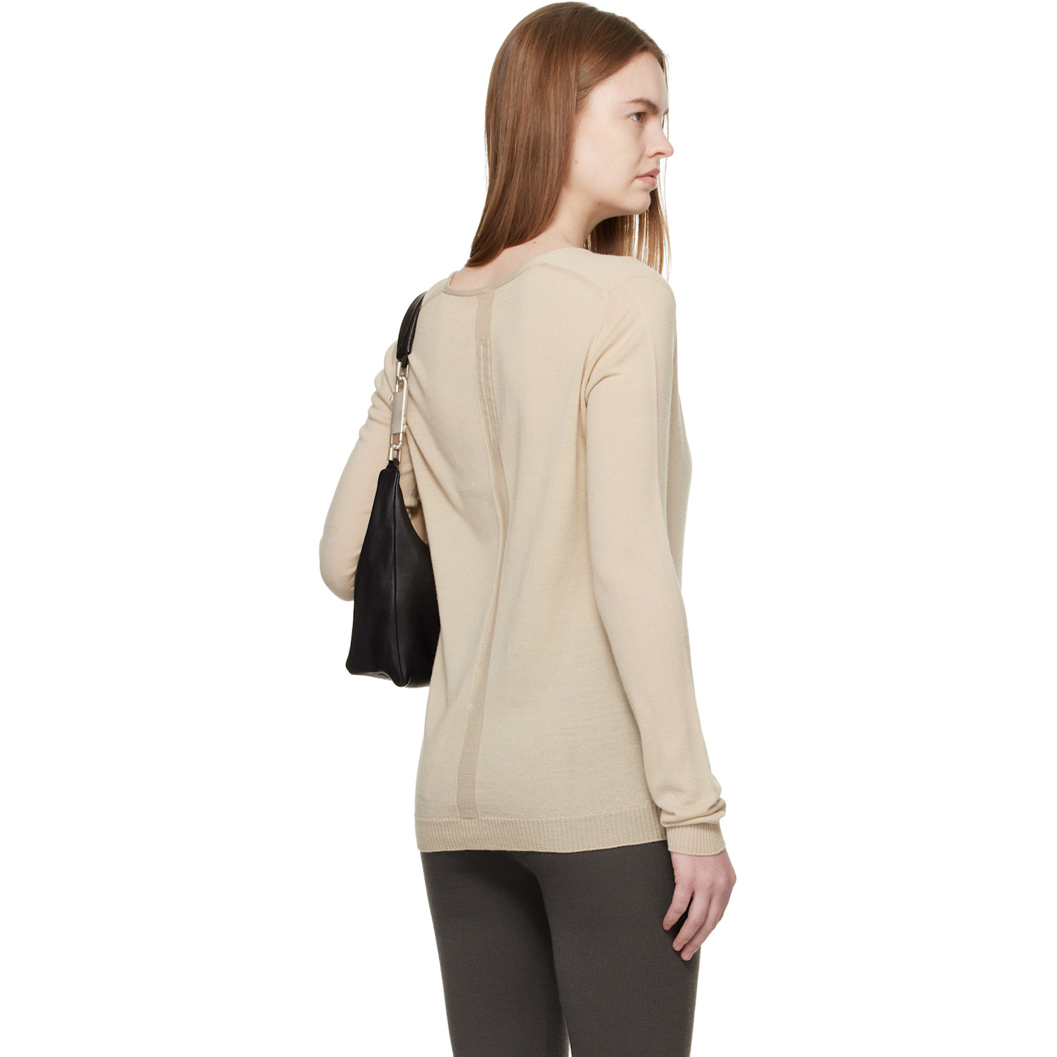  Rick Owens Beige Temple Extreme V Neck Pull Sweater 