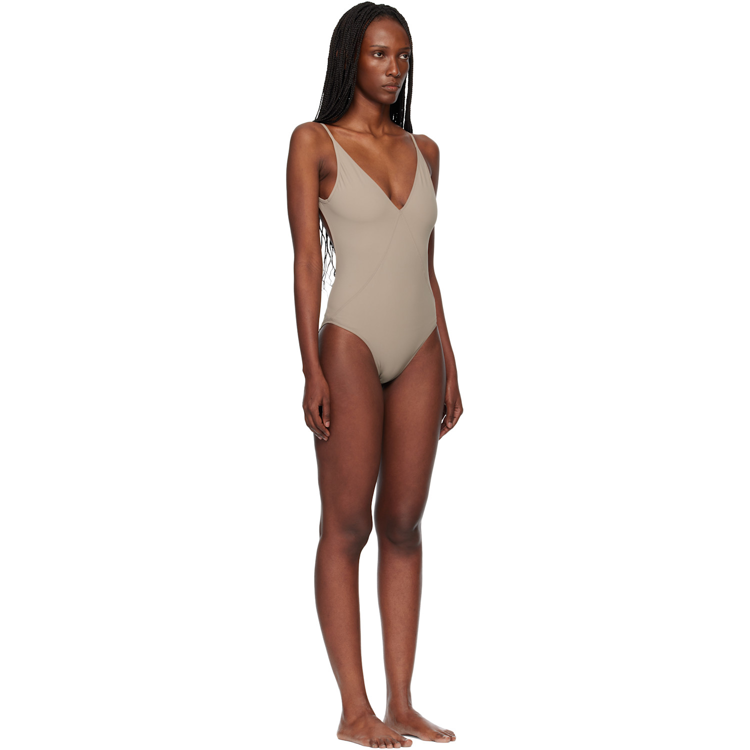  Rick Owens Taupe Temple Deep V Bather Swimsuit 