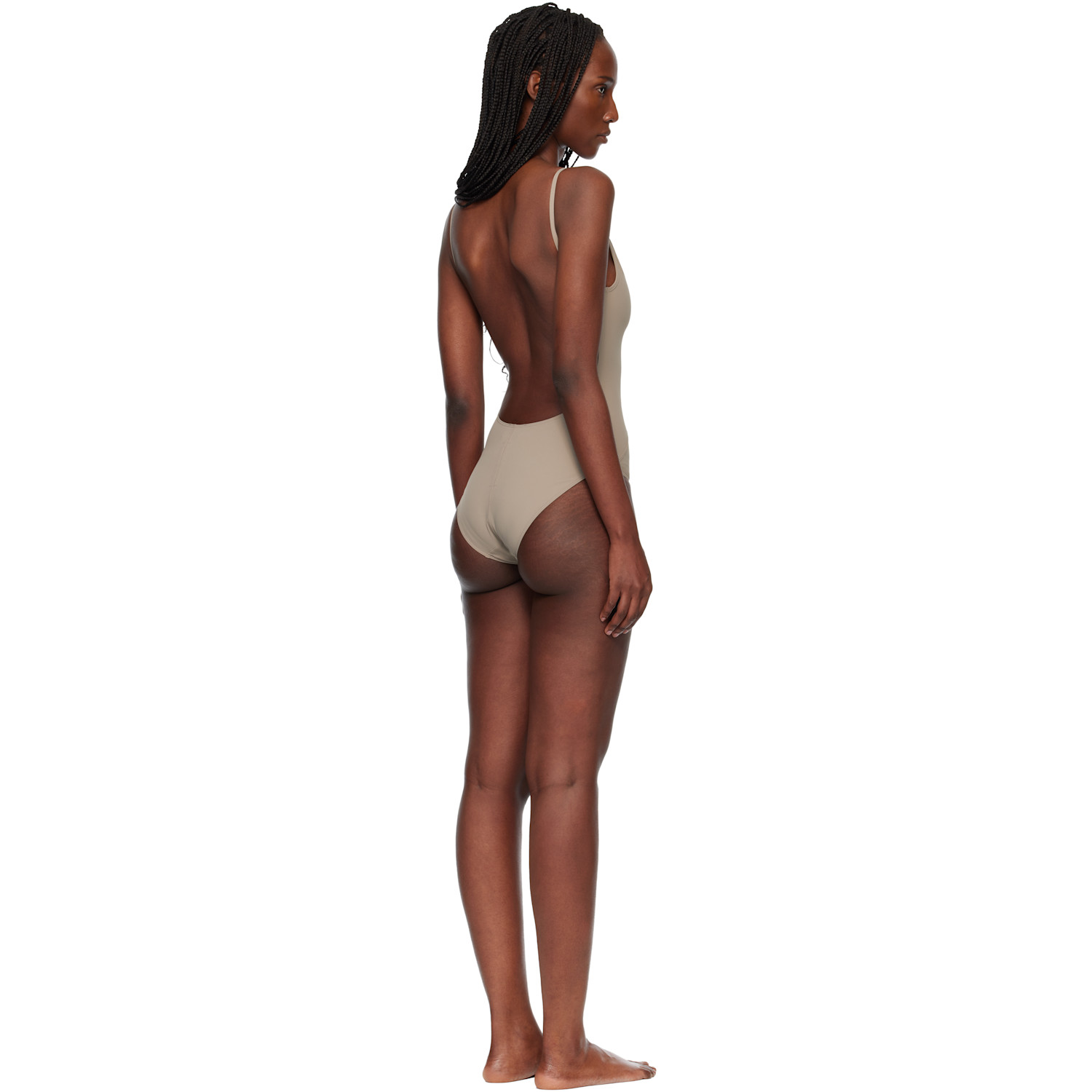  Rick Owens Taupe Temple Deep V Bather Swimsuit 