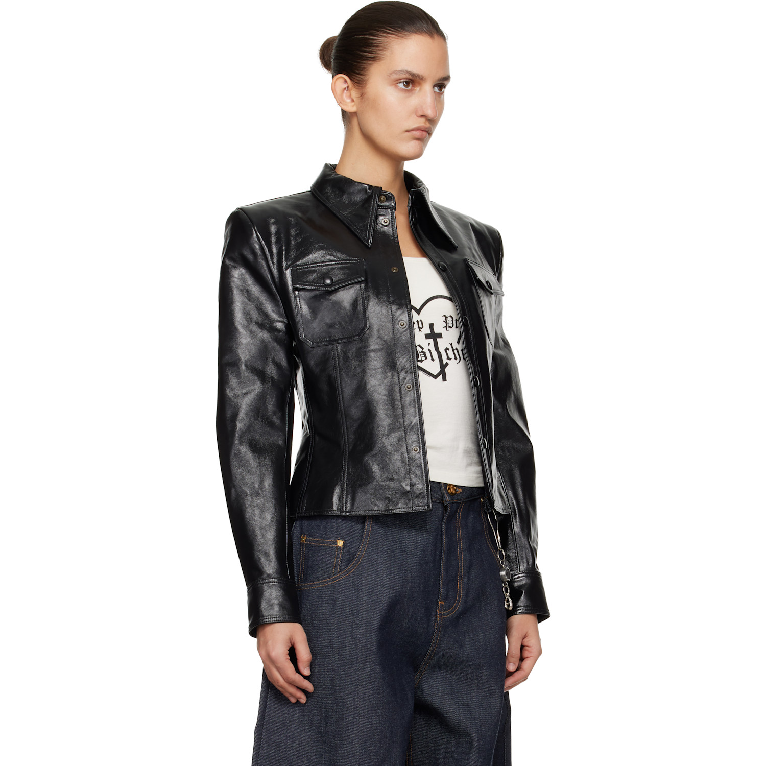  Willy Chavarria Black Chavela L/s Leather Shirt 