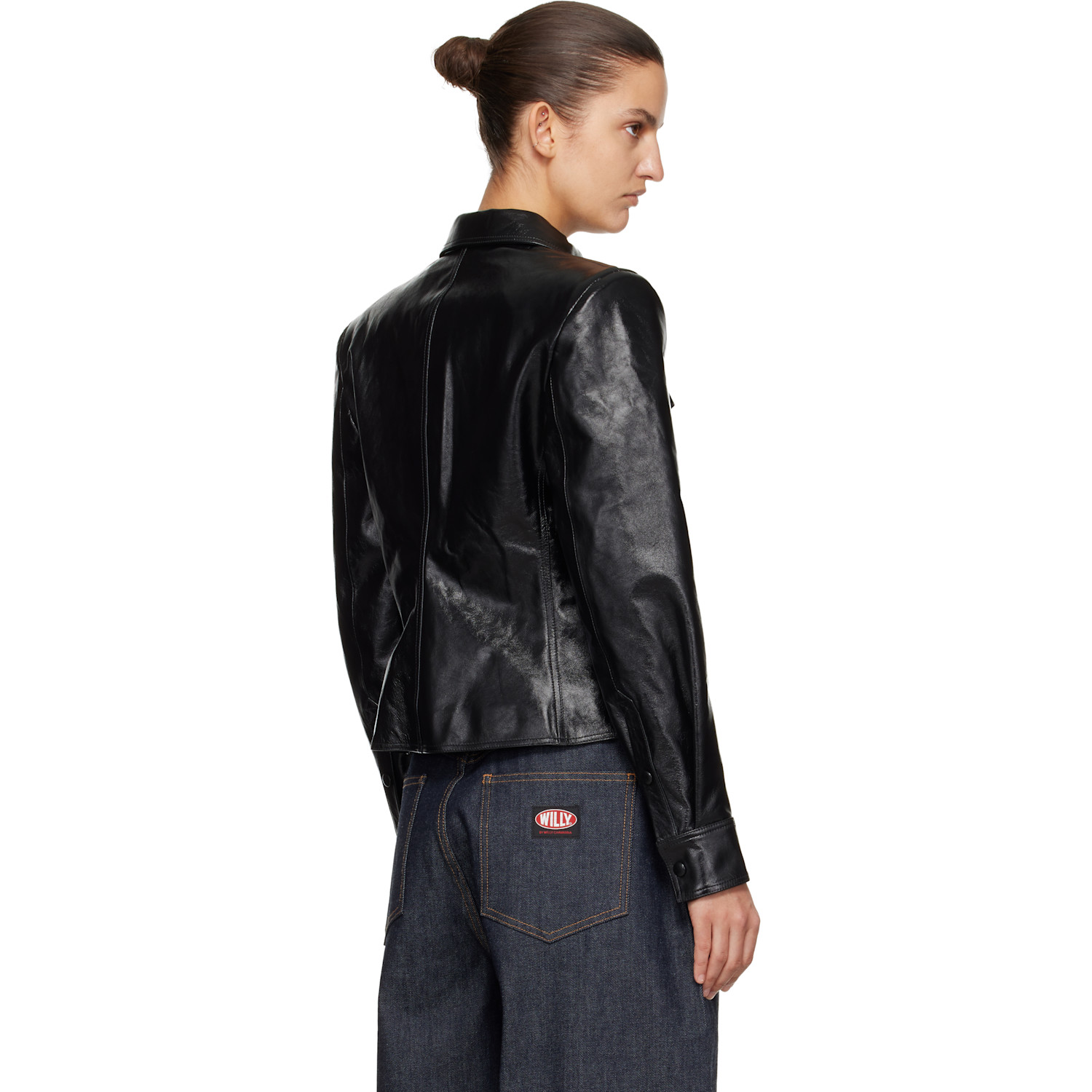  Willy Chavarria Black Chavela L/s Leather Shirt 