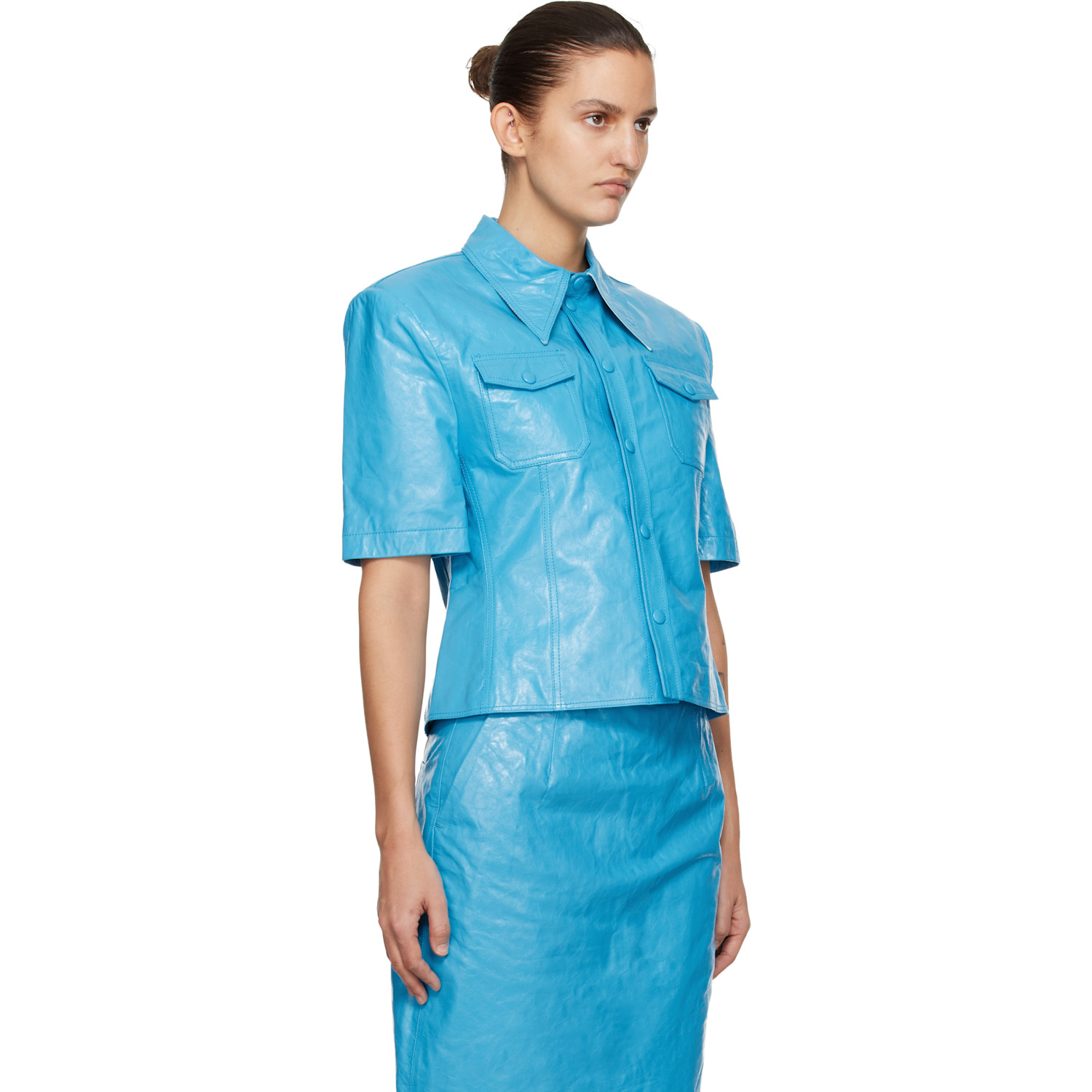  Willy Chavarria Blue Chavela S/s Leather Shirt 