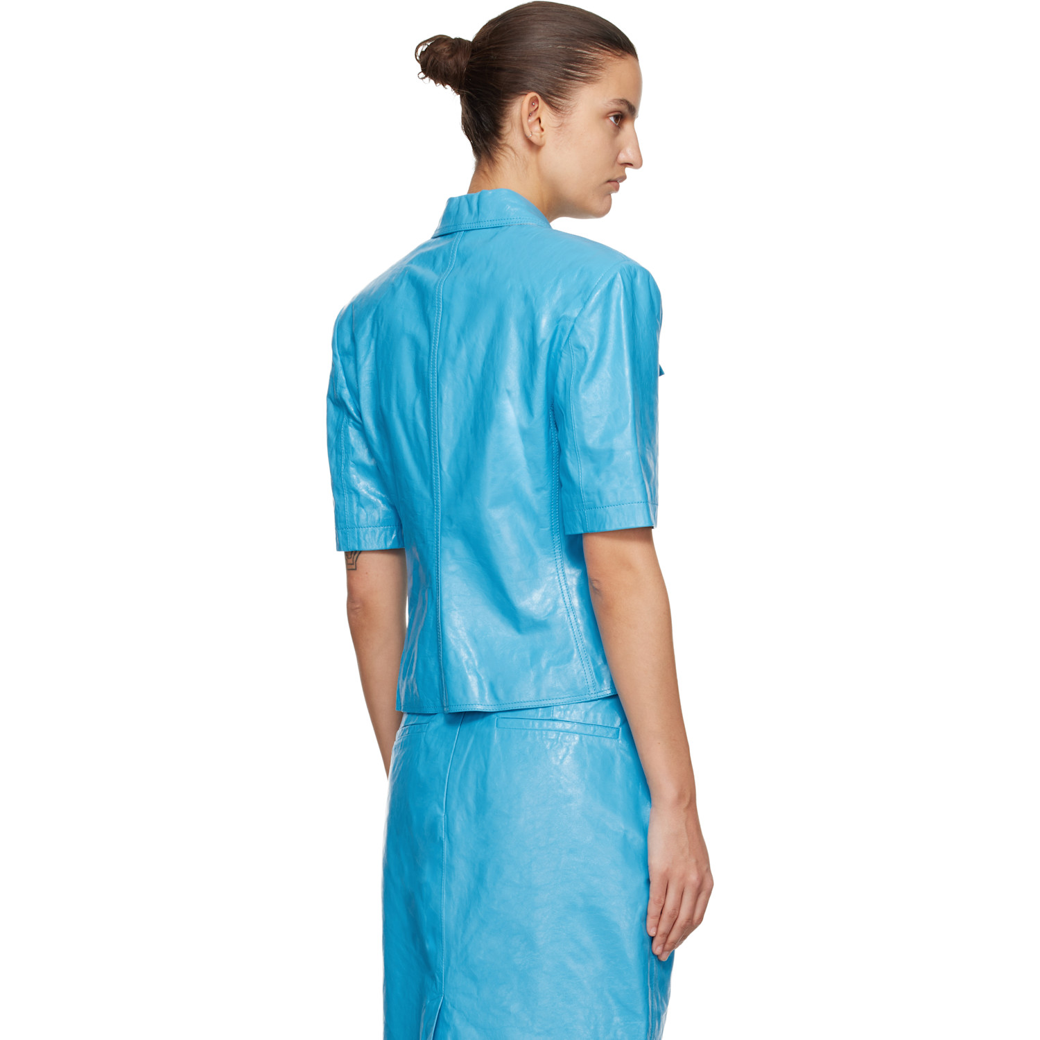  Willy Chavarria Blue Chavela S/s Leather Shirt 