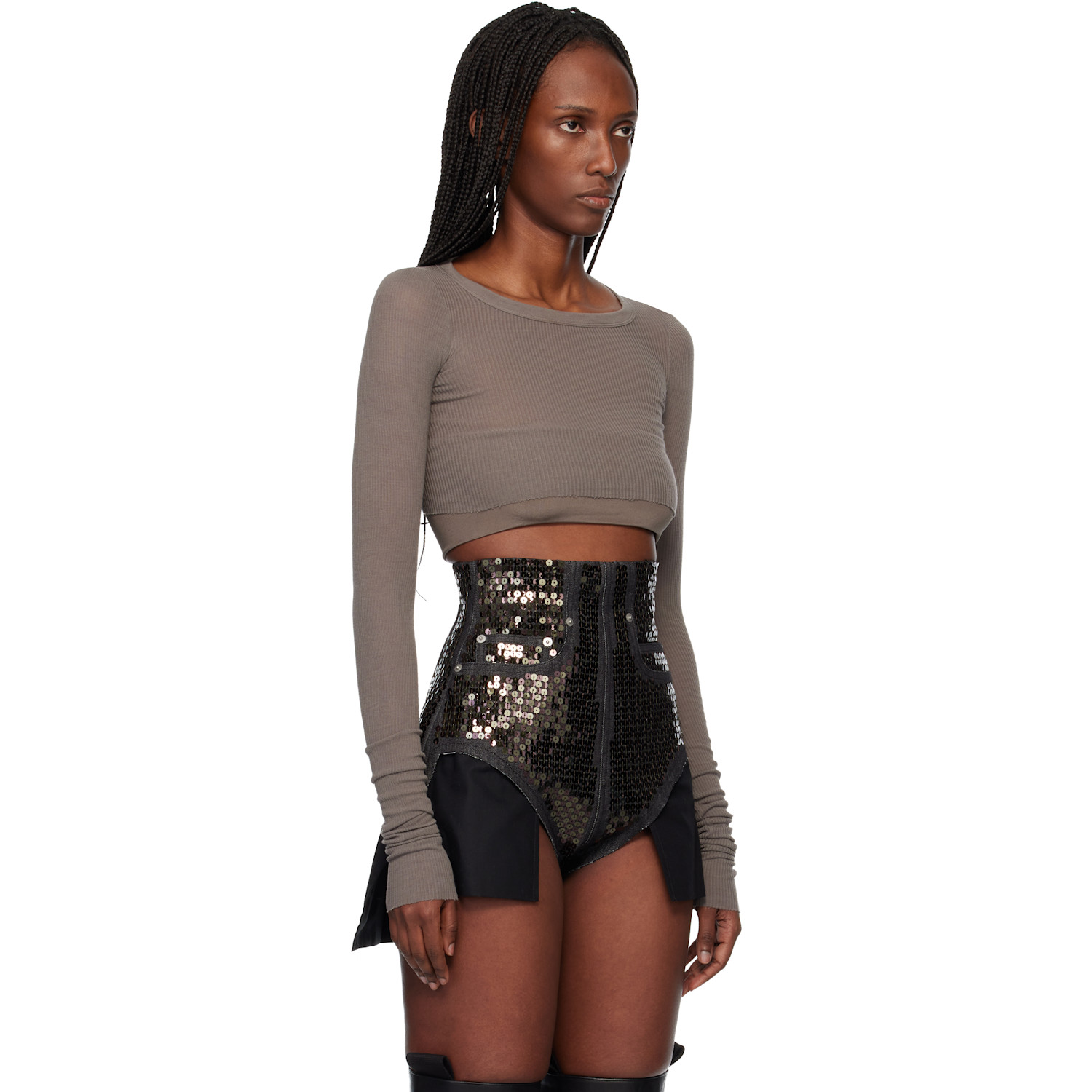  Rick Owens Gray Ls Crop T-shirt 