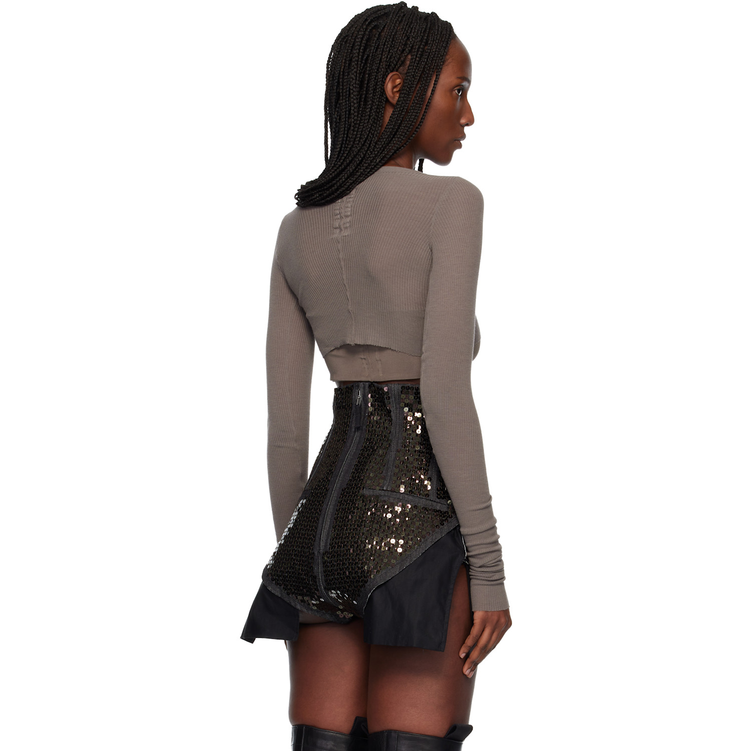  Rick Owens Gray Ls Crop T-shirt 