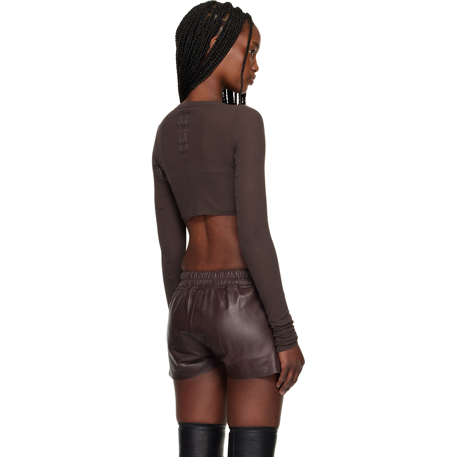 Rick Owens Brown Ls Crop T-shirt 