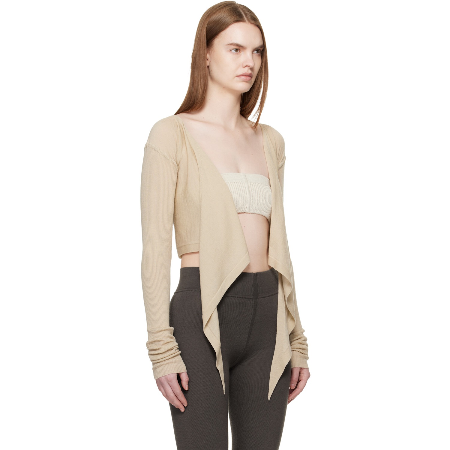  Rick Owens Beige Temple Crop Wrap Top 