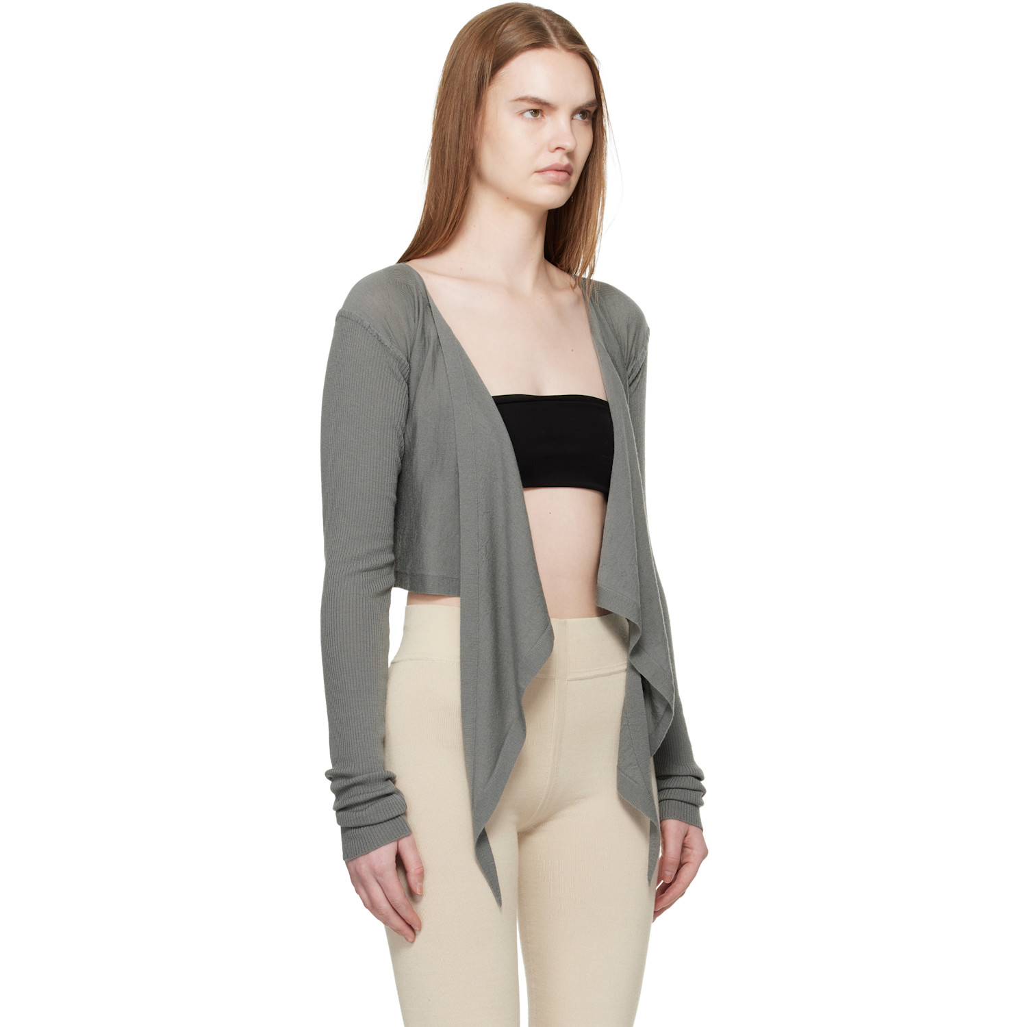  Rick Owens Khaki Temple Crop Wrap Top 