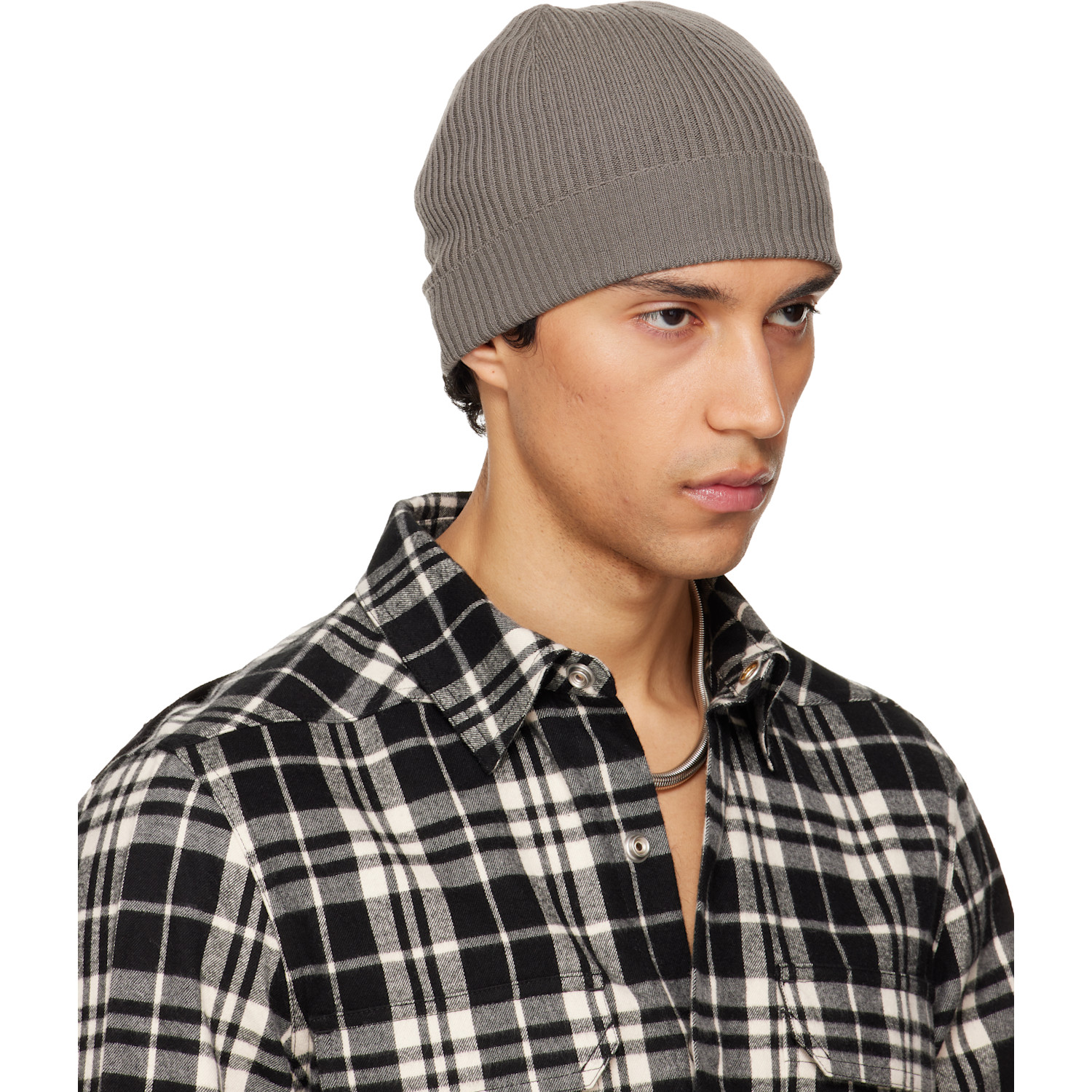  Rick Owens Gray Temple Ribbed Beanie 
