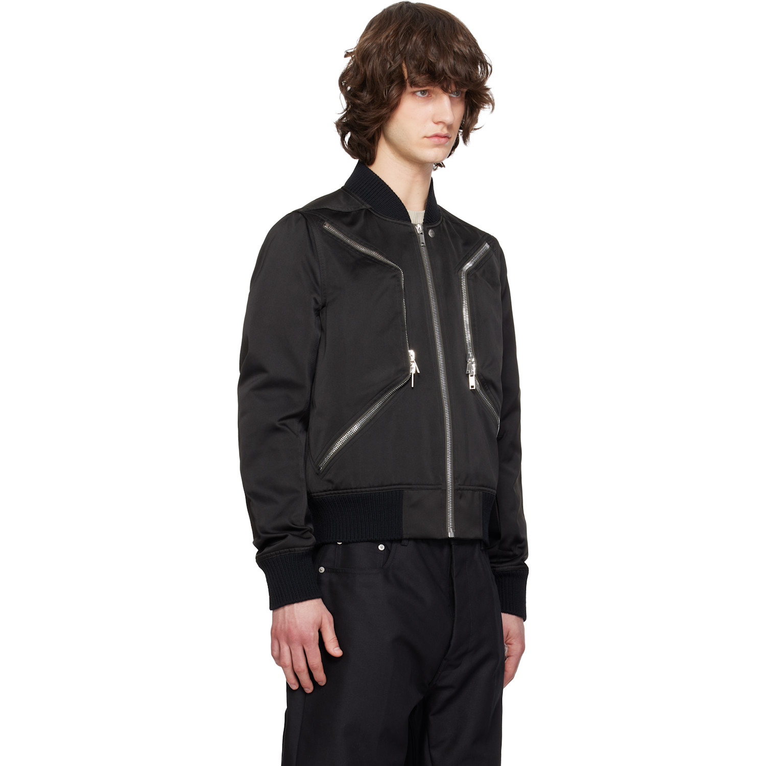  Rick Owens Black Temple Heizer Flight Bomber Jacket 